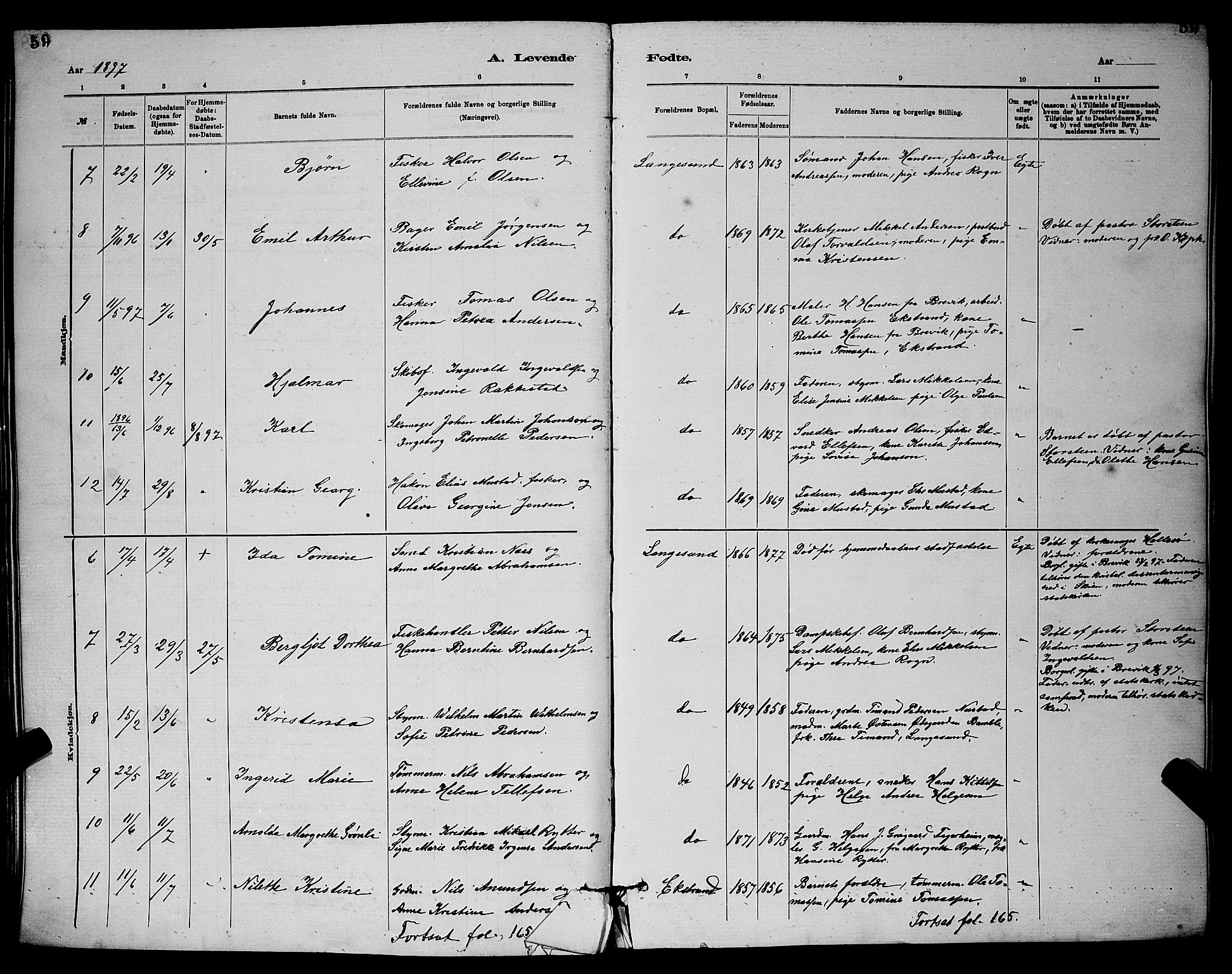 Langesund kirkebøker, SAKO/A-280/G/Ga/L0005: Parish register (copy) no. 5, 1884-1898, p. 59