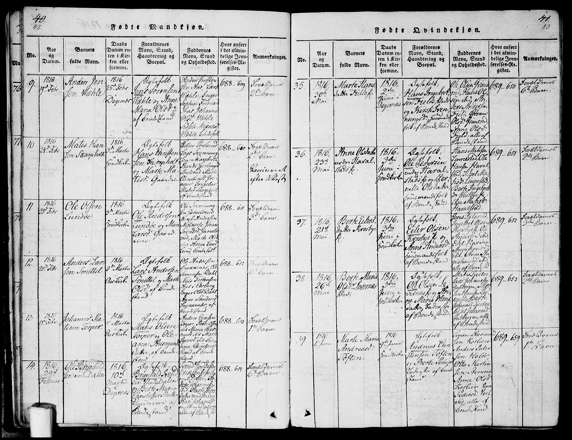 Rakkestad prestekontor Kirkebøker, AV/SAO-A-2008/F/Fa/L0006: Parish register (official) no. I 6, 1814-1824, p. 42-43