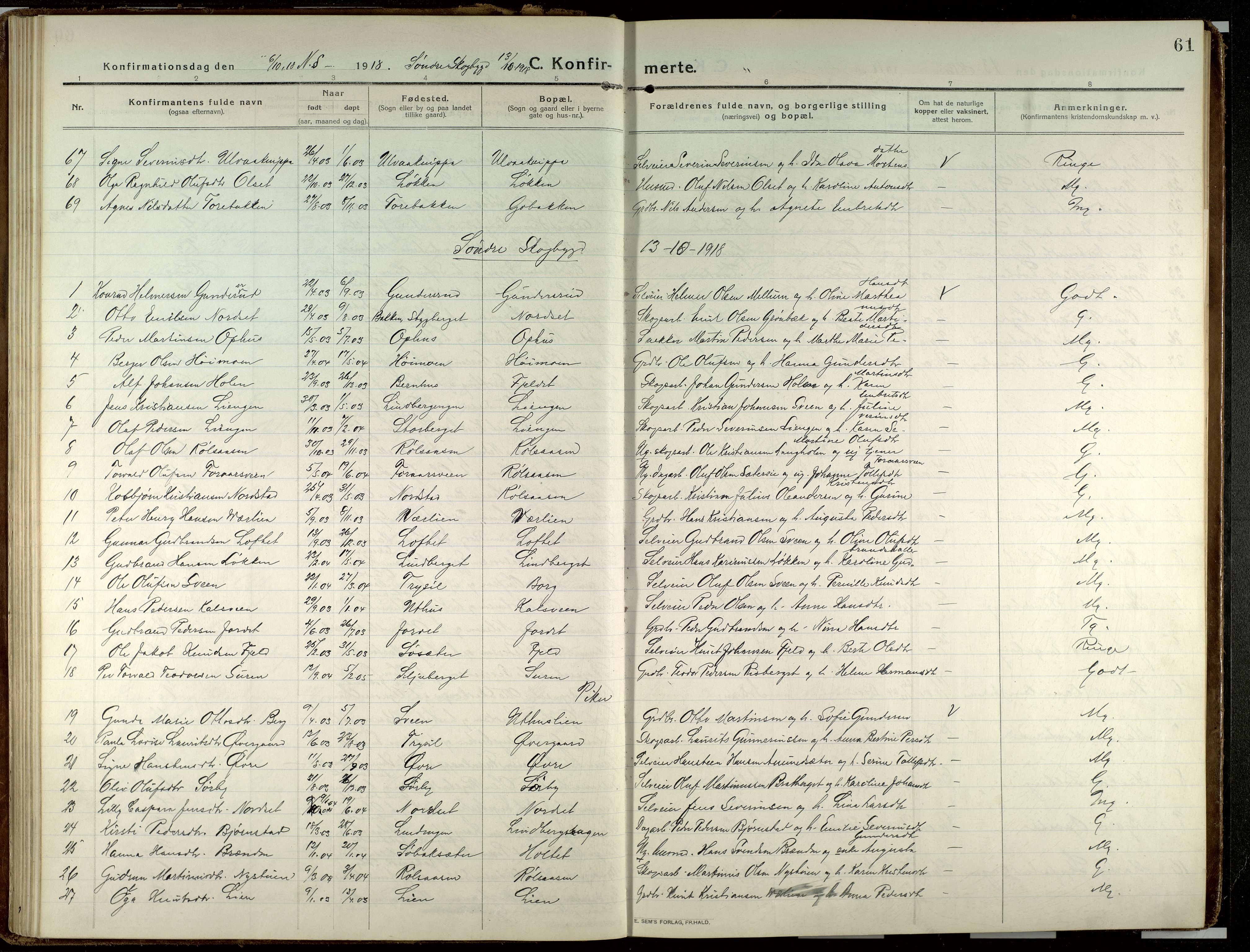 Elverum prestekontor, AV/SAH-PREST-044/H/Ha/Haa/L0023: Parish register (official) no. 23, 1914-1929, p. 61