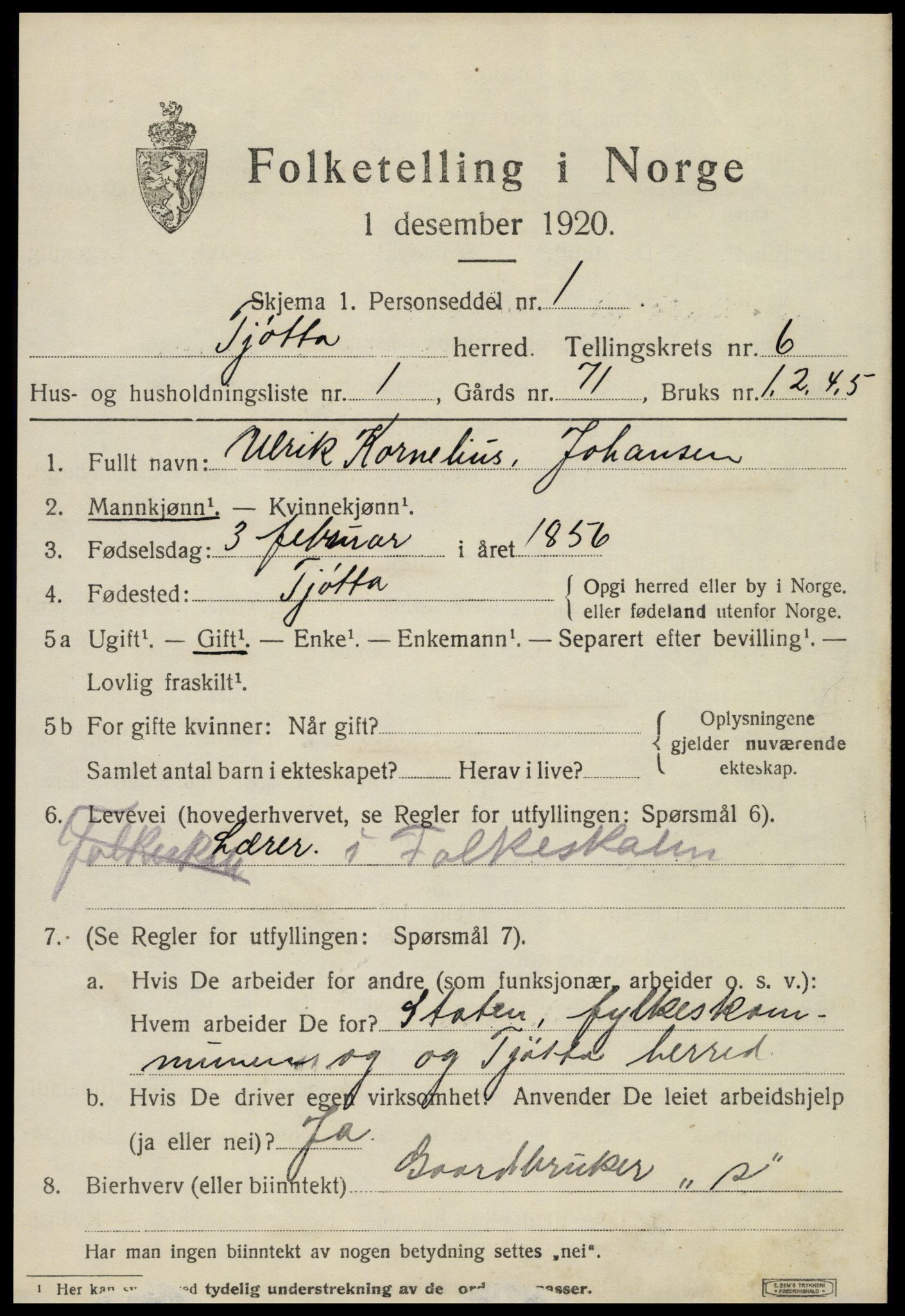 SAT, 1920 census for Tjøtta, 1920, p. 2415