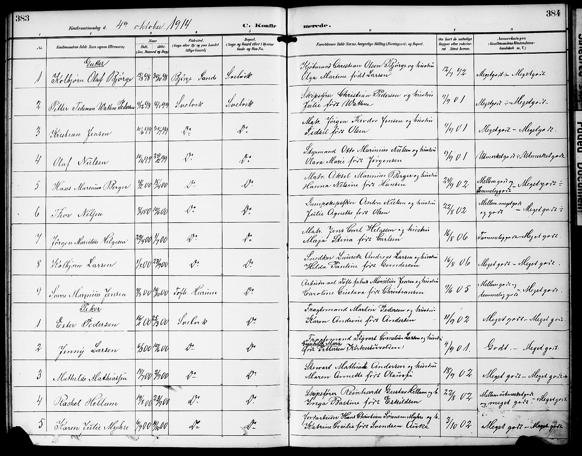 Strømm kirkebøker, AV/SAKO-A-322/G/Gb/L0002: Parish register (copy) no. II 2, 1897-1928, p. 383-384