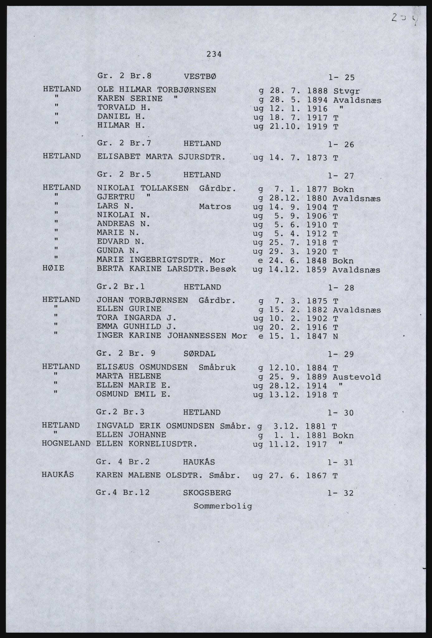 SAST, Copy of 1920 census for the Northern Rogaland, 1920, p. 254