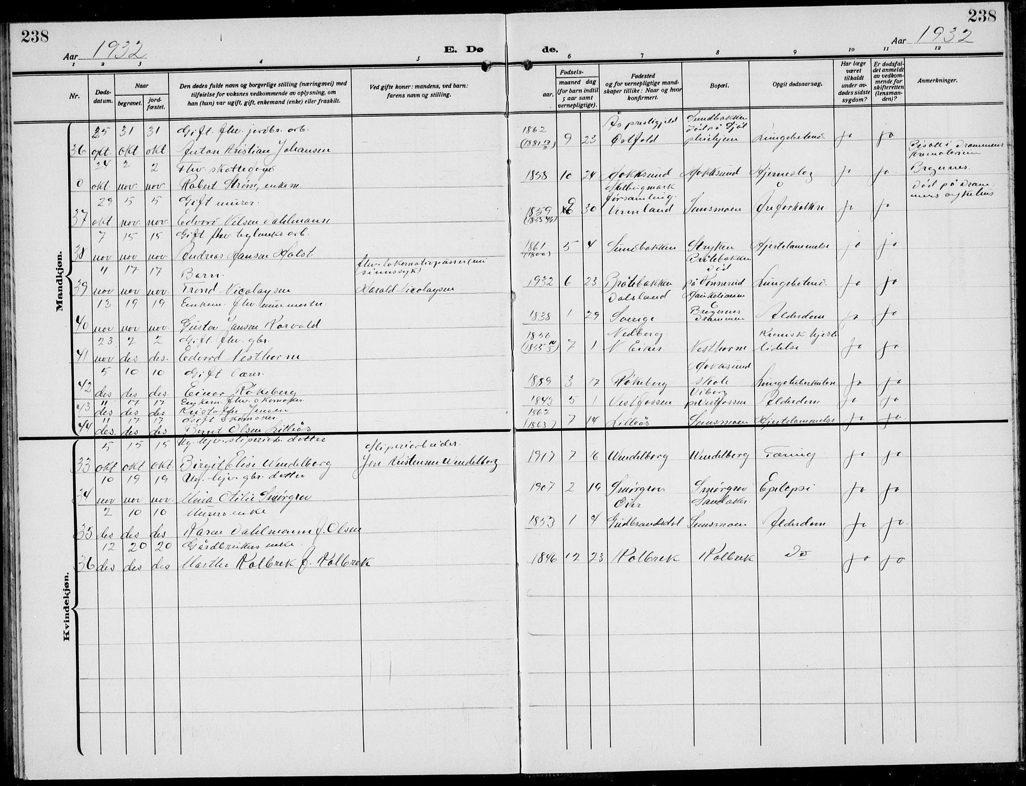 Eiker kirkebøker, AV/SAKO-A-4/G/Ga/L0010: Parish register (copy) no. I 10, 1925-1934, p. 238