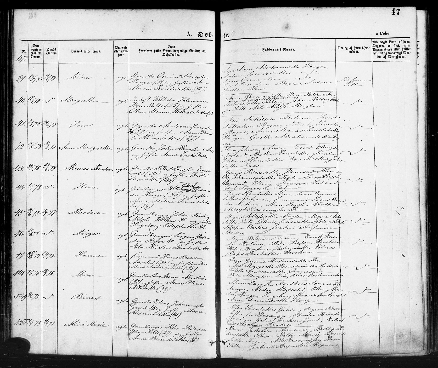 Klepp sokneprestkontor, AV/SAST-A-101803/001/3/30BA/L0006: Parish register (official) no. A 6, 1871-1885, p. 47