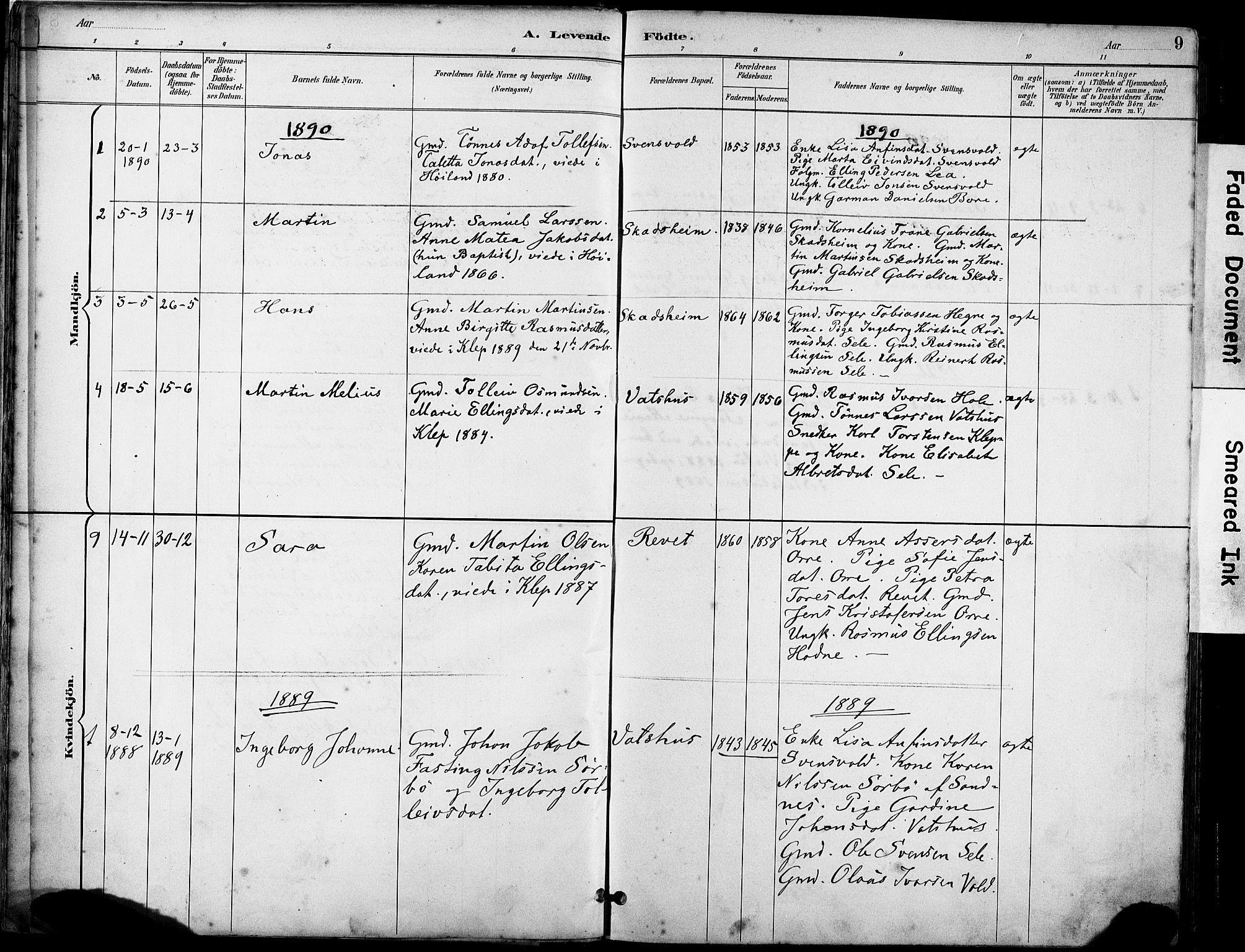 Klepp sokneprestkontor, SAST/A-101803/001/3/30BA/L0008: Parish register (official) no. A 9, 1886-1919, p. 9