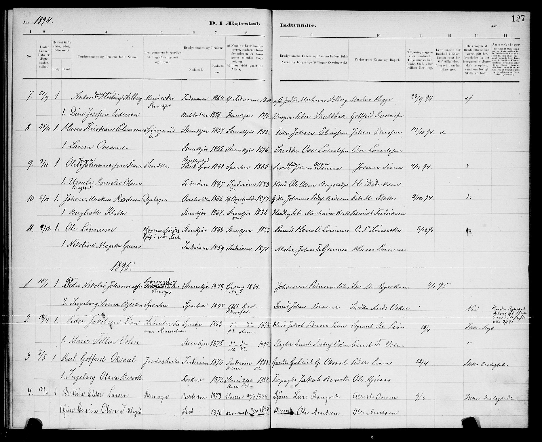 Ministerialprotokoller, klokkerbøker og fødselsregistre - Nord-Trøndelag, AV/SAT-A-1458/739/L0374: Parish register (copy) no. 739C02, 1883-1898, p. 127