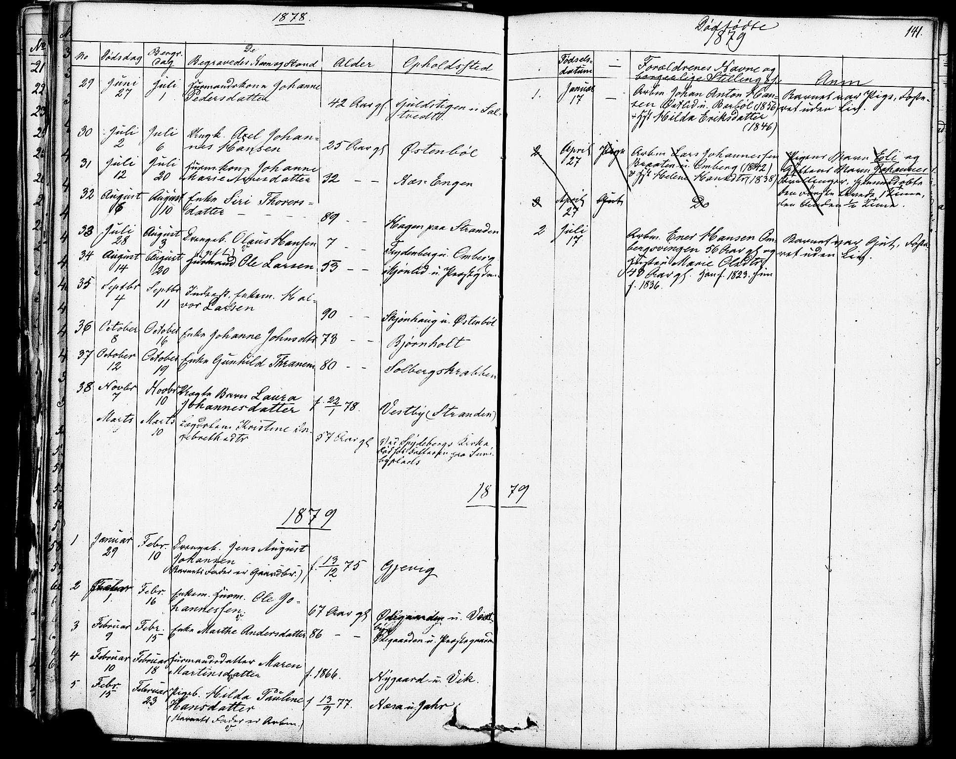 Enebakk prestekontor Kirkebøker, SAO/A-10171c/F/Fa/L0013: Parish register (official) no. I 13, 1832-1882, p. 141