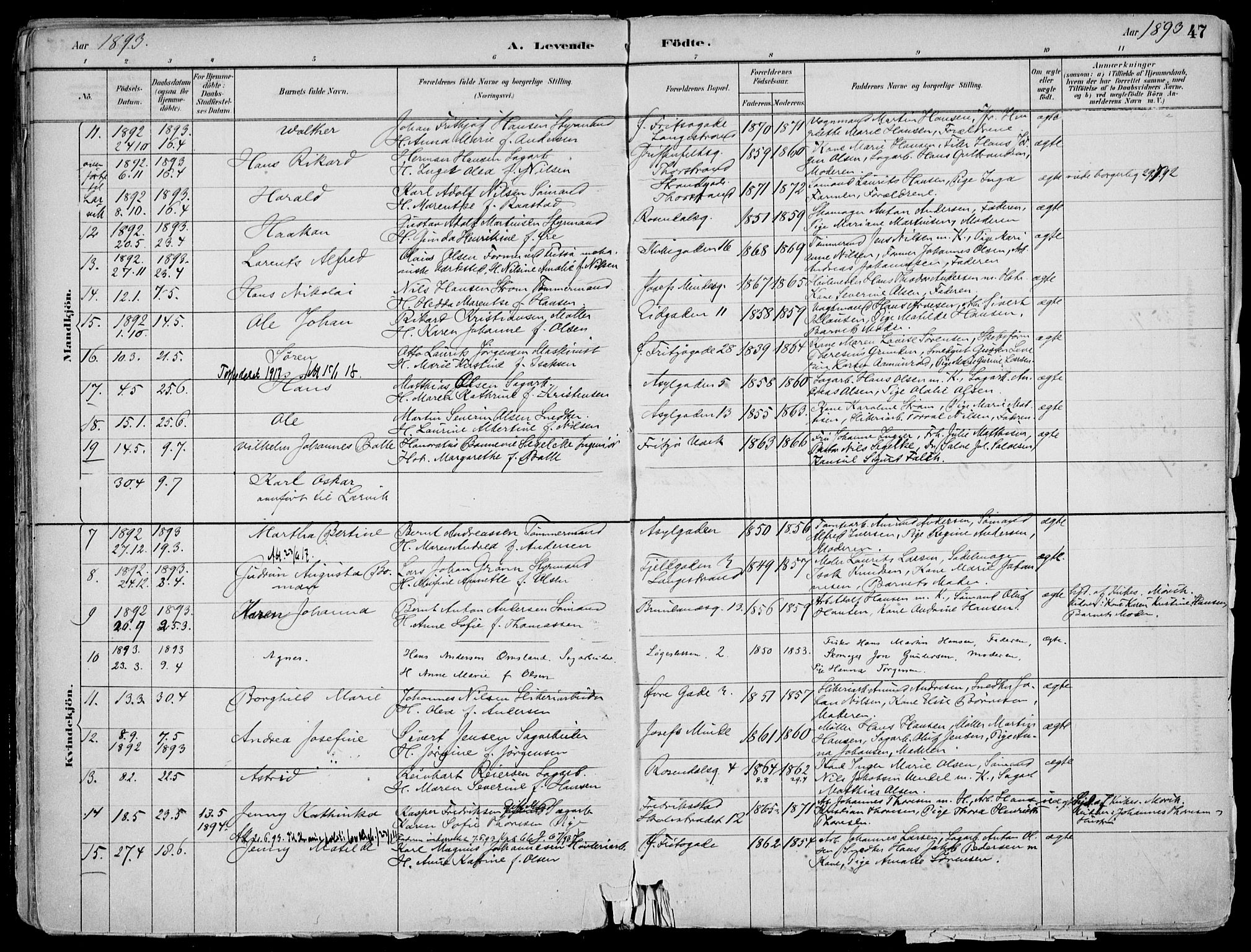 Larvik kirkebøker, AV/SAKO-A-352/F/Fb/L0004: Parish register (official) no. II 4, 1884-1902, p. 47