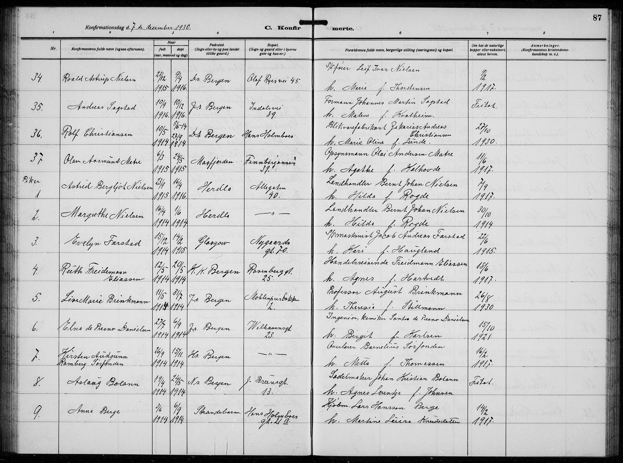 Johanneskirken sokneprestembete, AV/SAB-A-76001/H/Hab: Parish register (copy) no. B  3, 1925-1935, p. 86b-87a