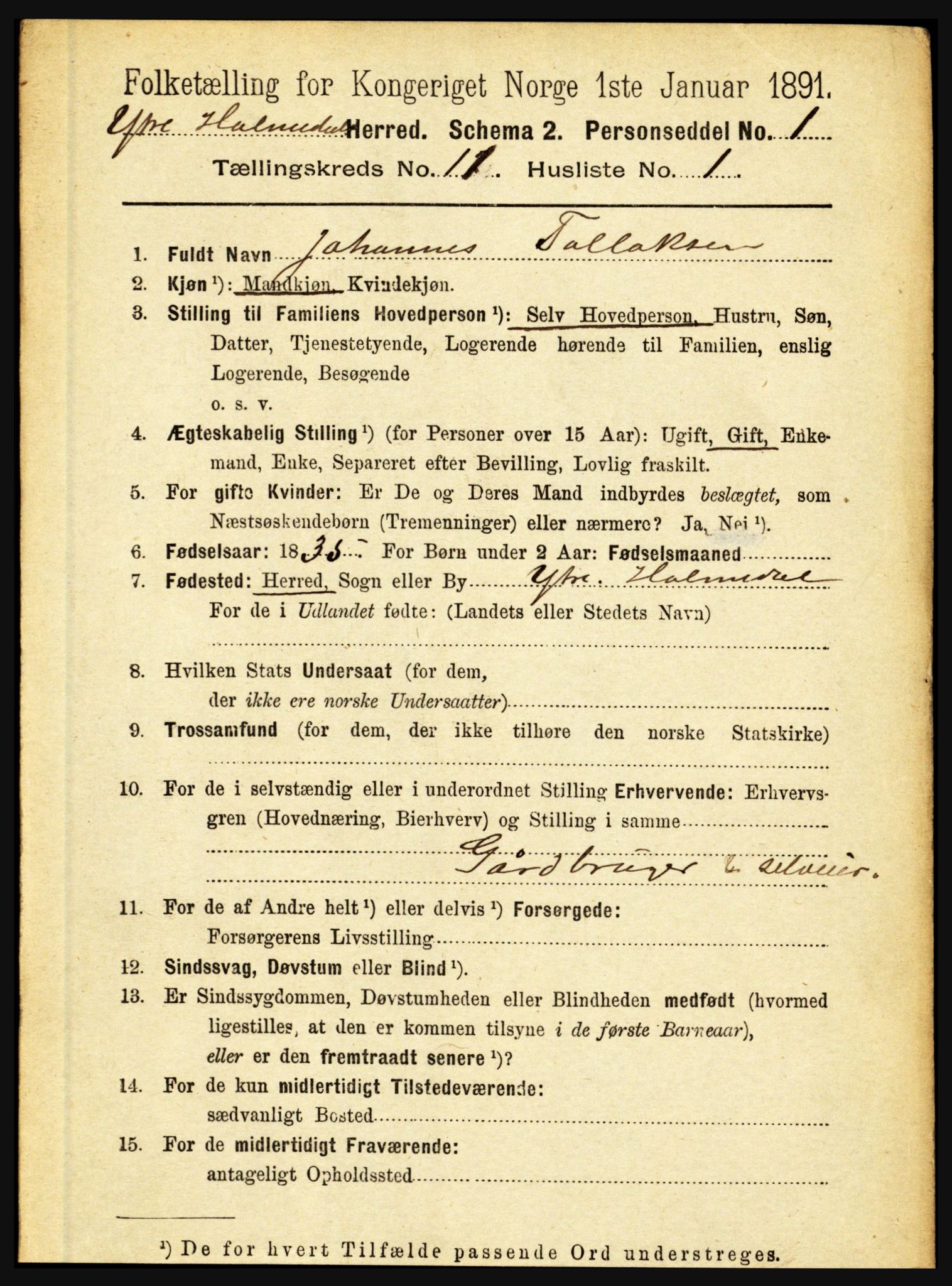 RA, 1891 census for 1429 Ytre Holmedal, 1891, p. 2786