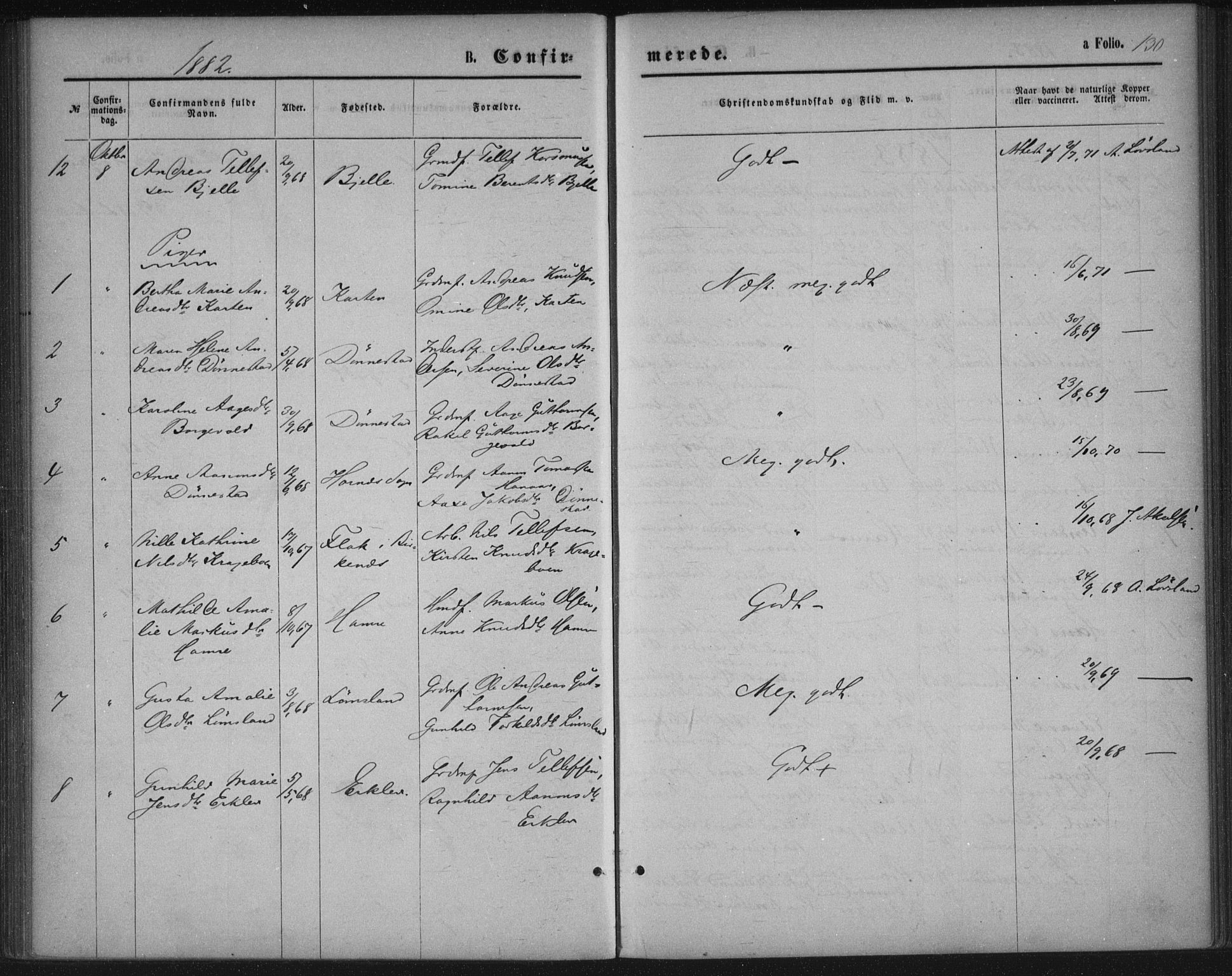 Tveit sokneprestkontor, AV/SAK-1111-0043/F/Fa/L0006: Parish register (official) no. A 6, 1872-1886, p. 130