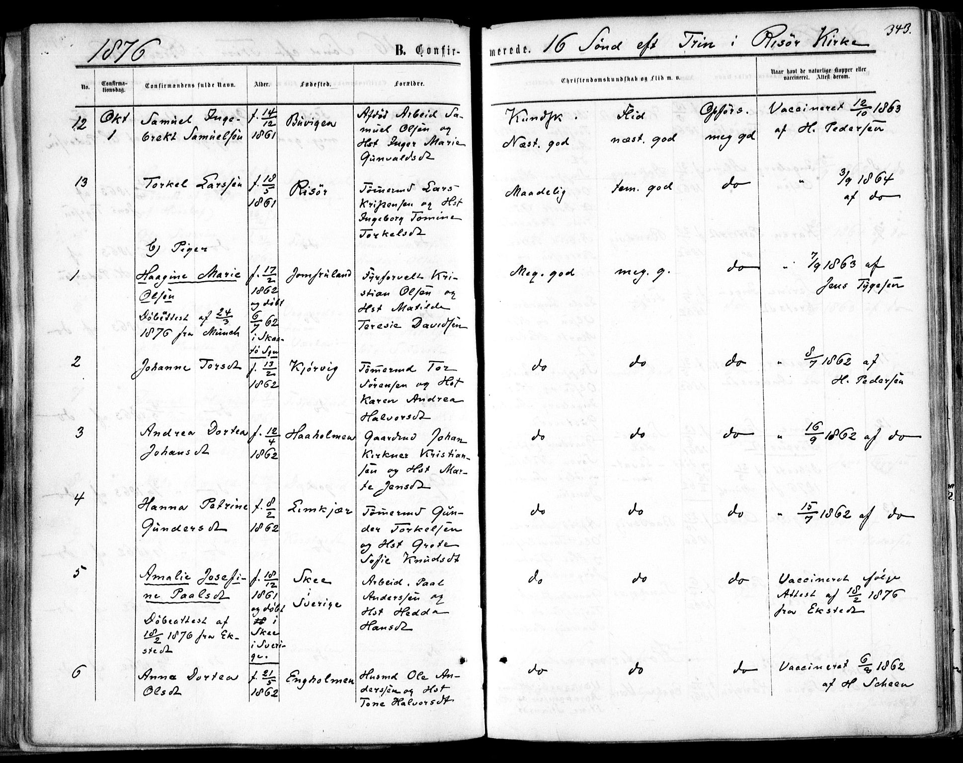 Søndeled sokneprestkontor, AV/SAK-1111-0038/F/Fa/L0003: Parish register (official) no. A 3, 1861-1879, p. 343