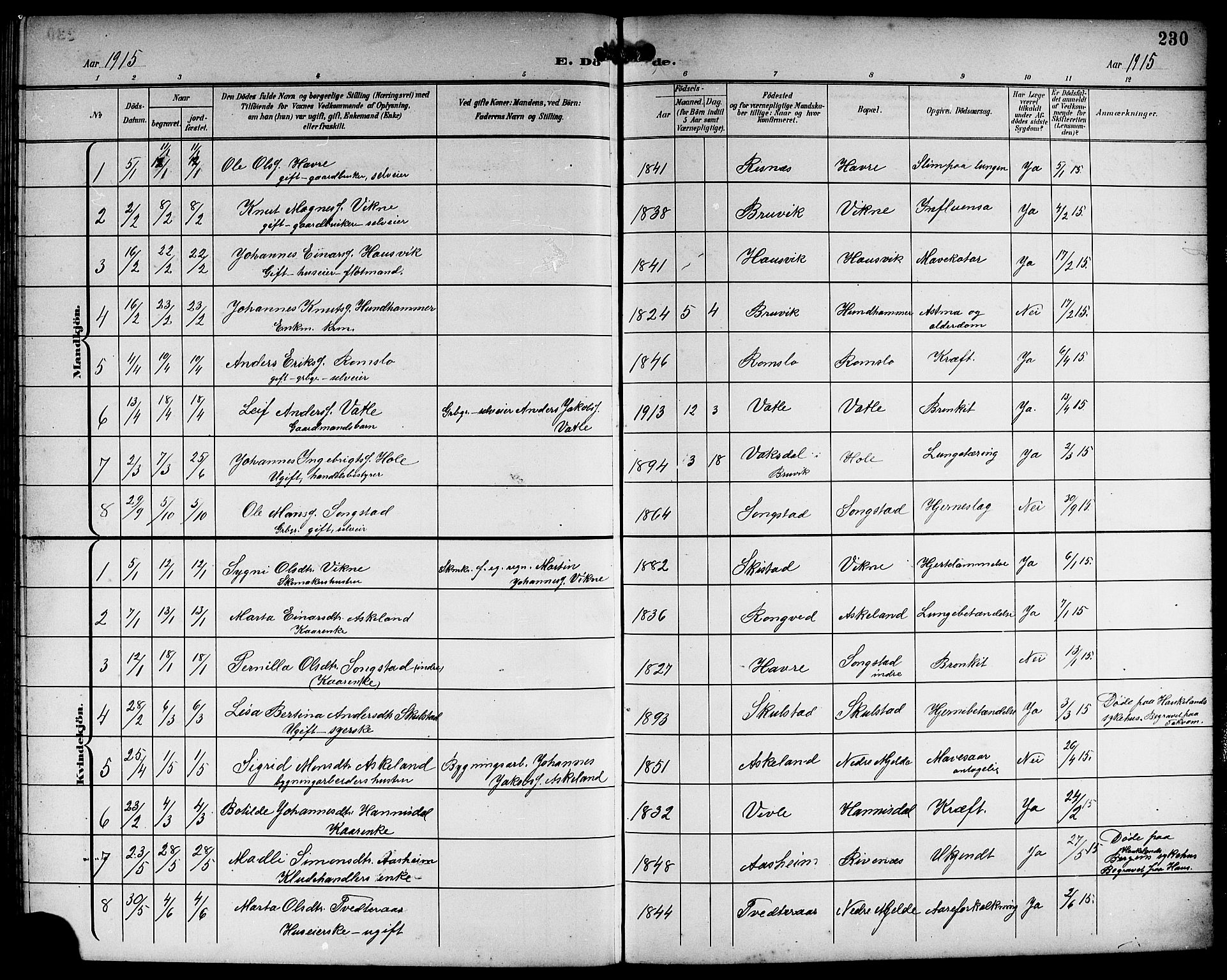 Haus sokneprestembete, AV/SAB-A-75601/H/Hab: Parish register (copy) no. B 4, 1900-1921, p. 230