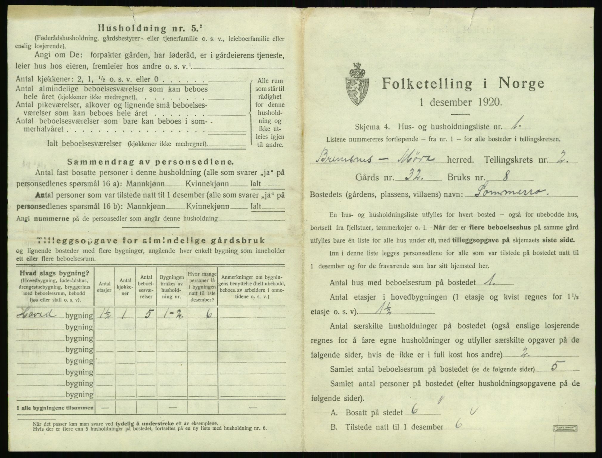 SAT, 1920 census for Bremsnes, 1920, p. 253