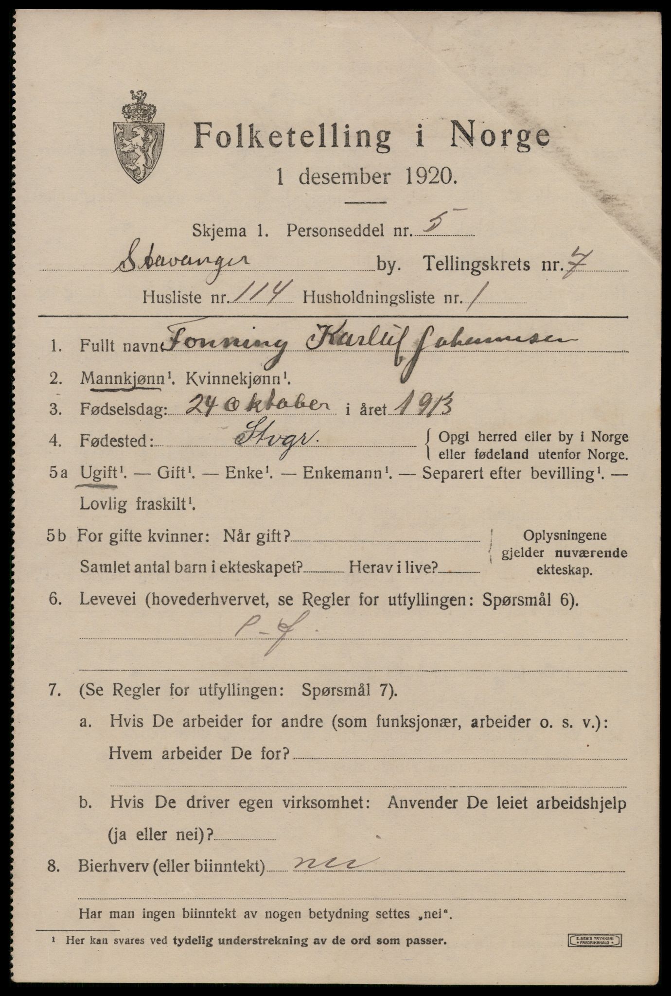 SAST, 1920 census for Stavanger, 1920, p. 47066