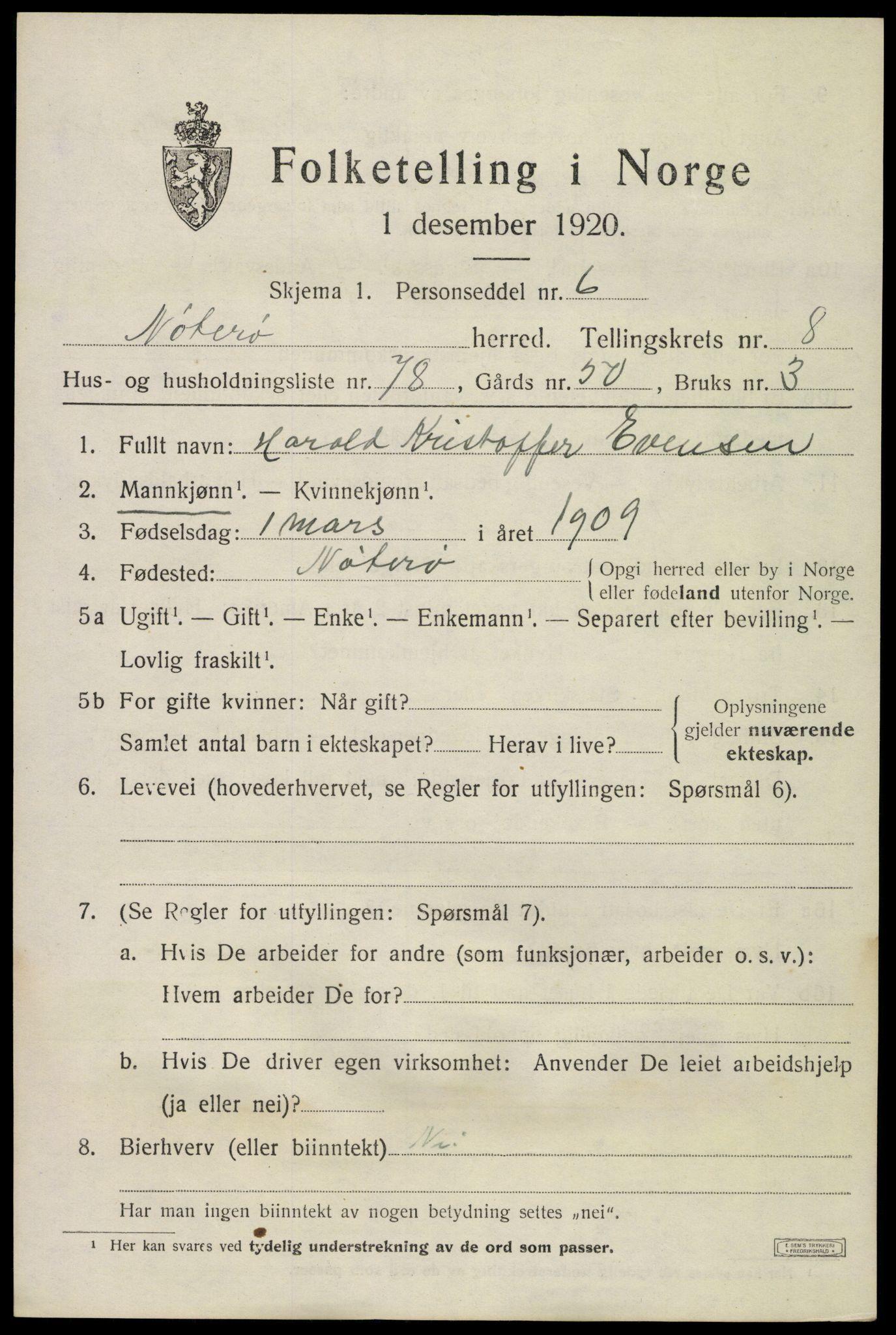 SAKO, 1920 census for Nøtterøy, 1920, p. 11121