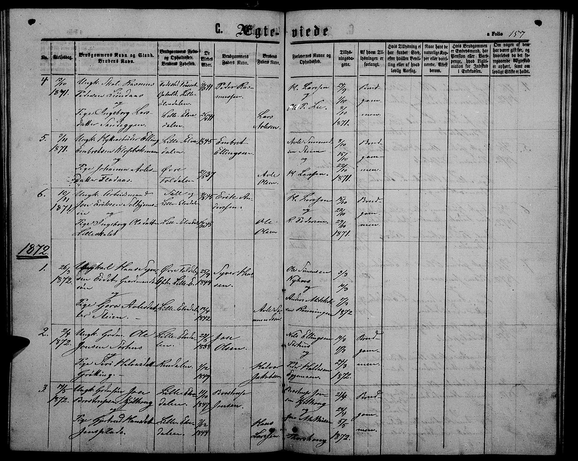 Alvdal prestekontor, AV/SAH-PREST-060/H/Ha/Hab/L0002: Parish register (copy) no. 2, 1863-1878, p. 157