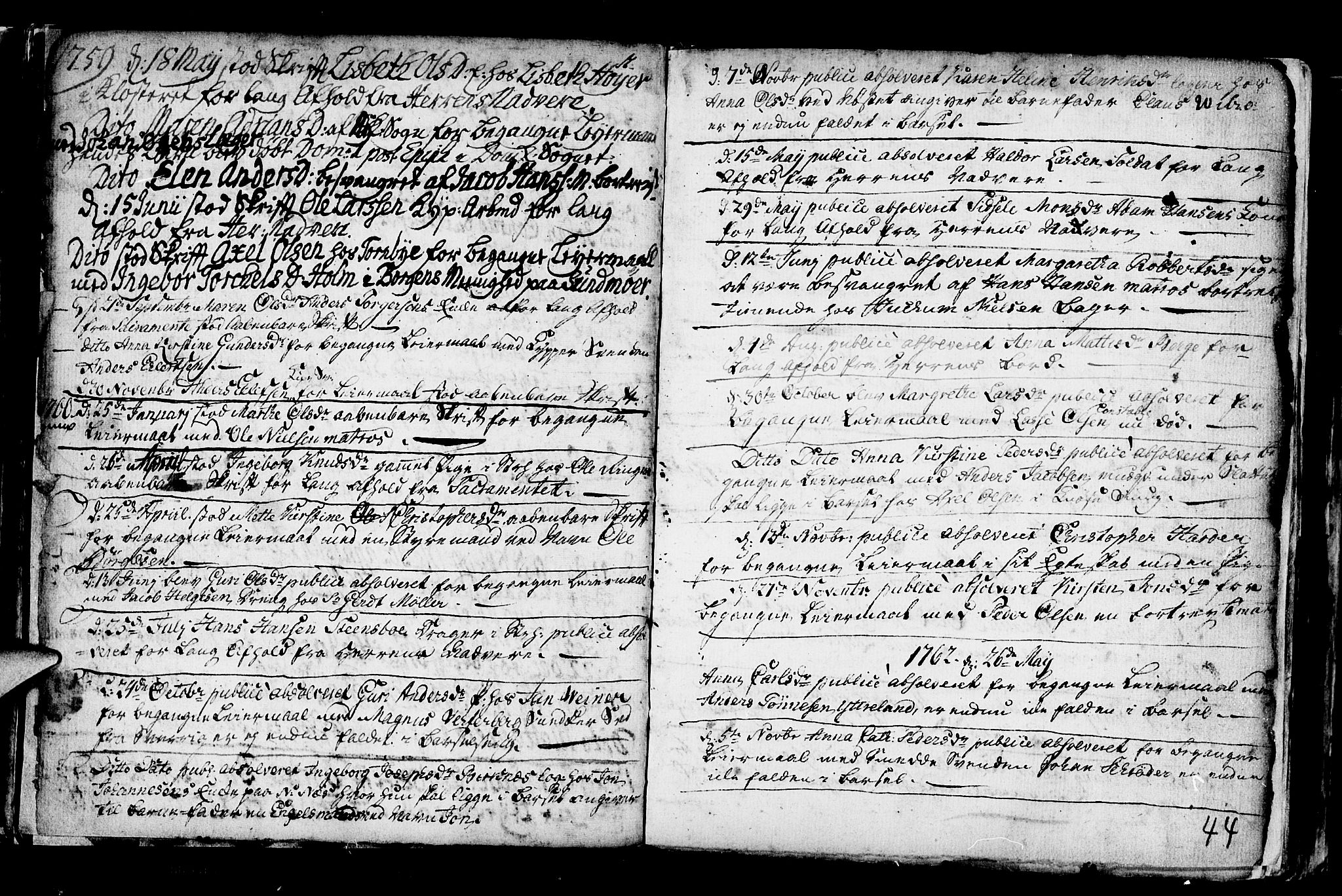 Nykirken Sokneprestembete, SAB/A-77101/H/Haa/L0001: Parish register (official) no. A 1, 1668-1820, p. 44