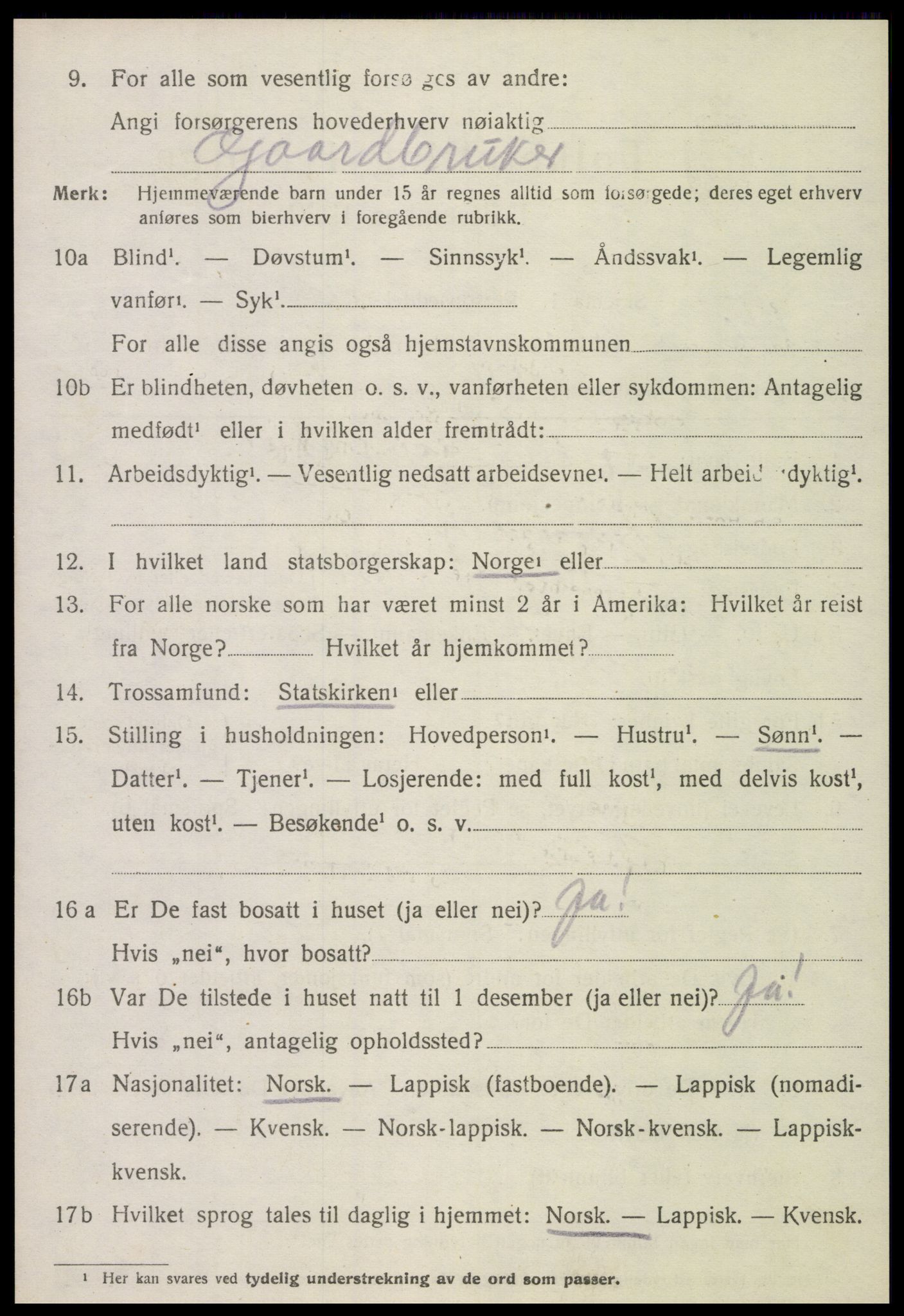 SAT, 1920 census for Verdal, 1920, p. 14822