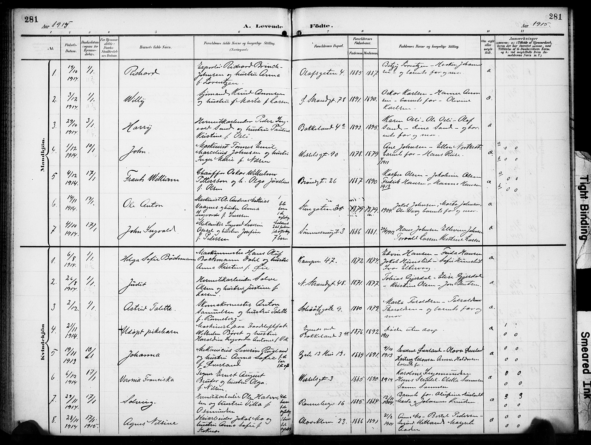 Domkirken sokneprestkontor, SAST/A-101812/001/30/30BB/L0018: Parish register (copy) no. B 18, 1903-1915, p. 281