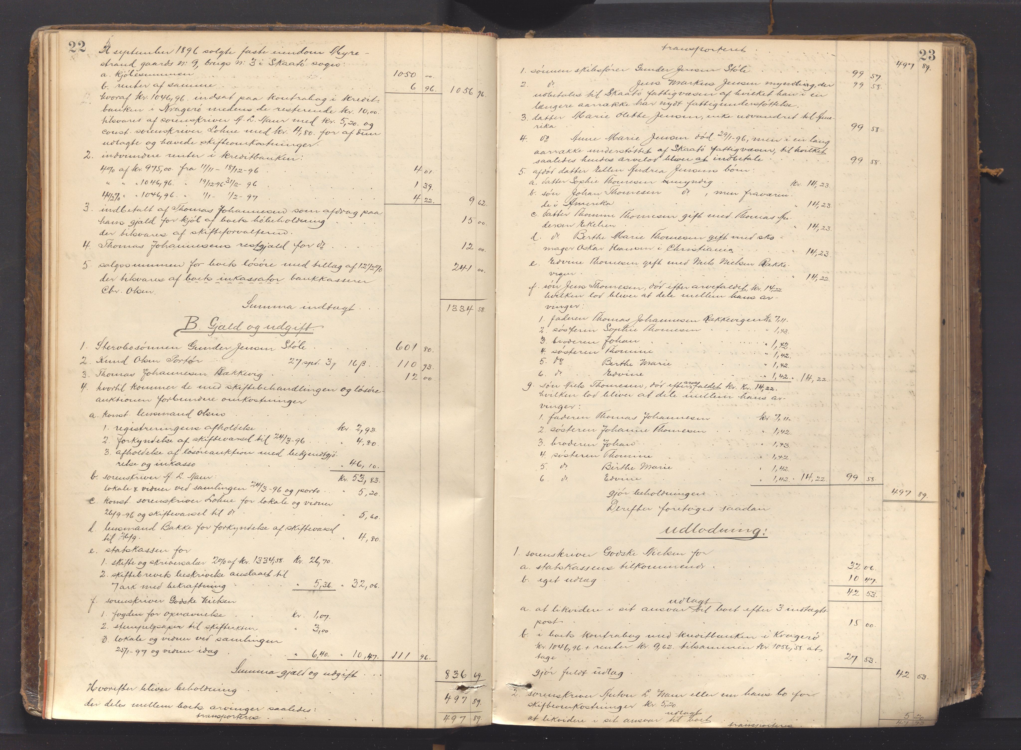 Kragerø sorenskriveri, AV/SAKO-A-65/H/Hf/Hfb/L0001: Skifteutlodningsprotokoll, 1896-1911, p. 22-23