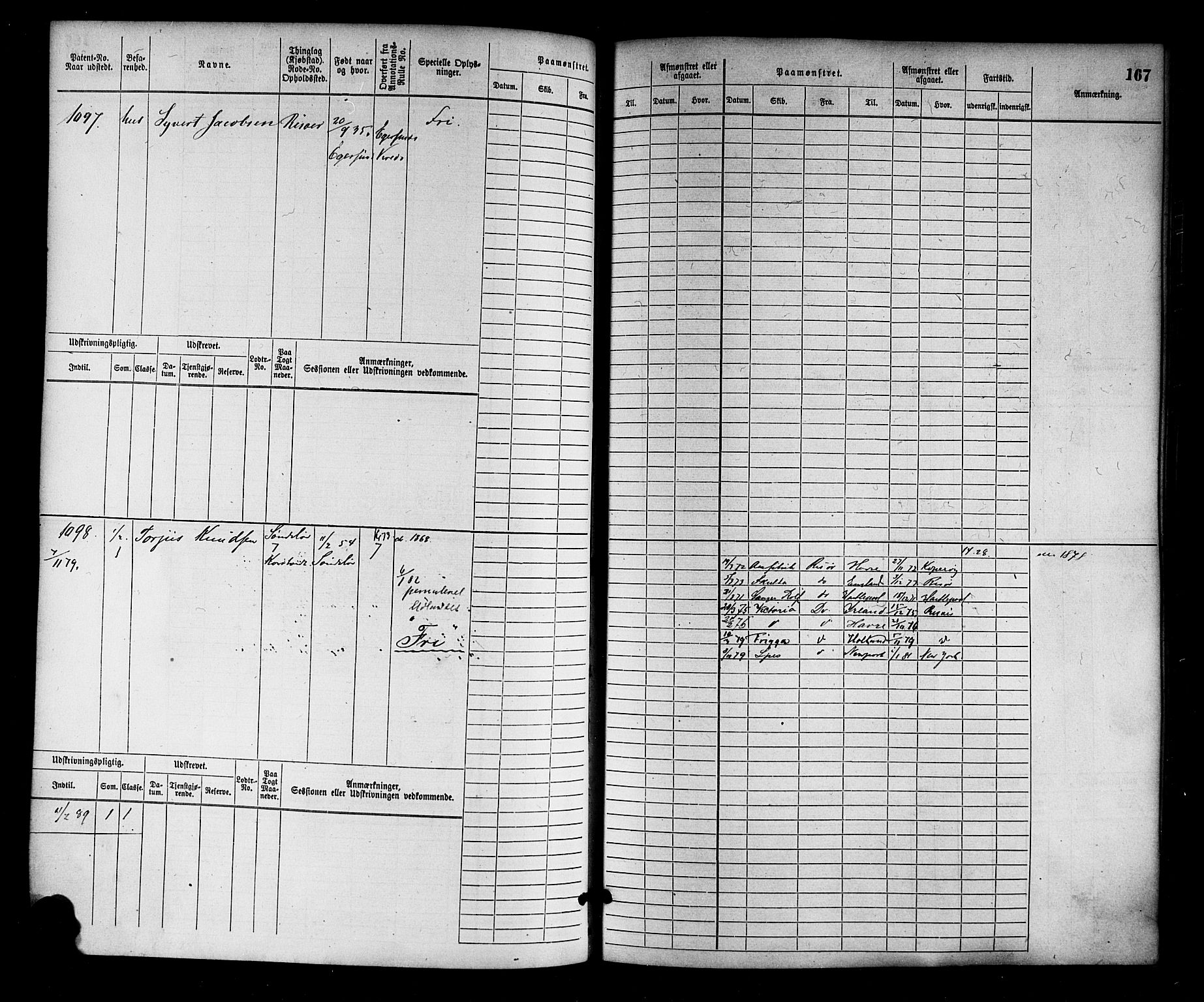 Risør mønstringskrets, SAK/2031-0010/F/Fb/L0003: Hovedrulle nr 767-1528, Q-3, 1868-1910, p. 169