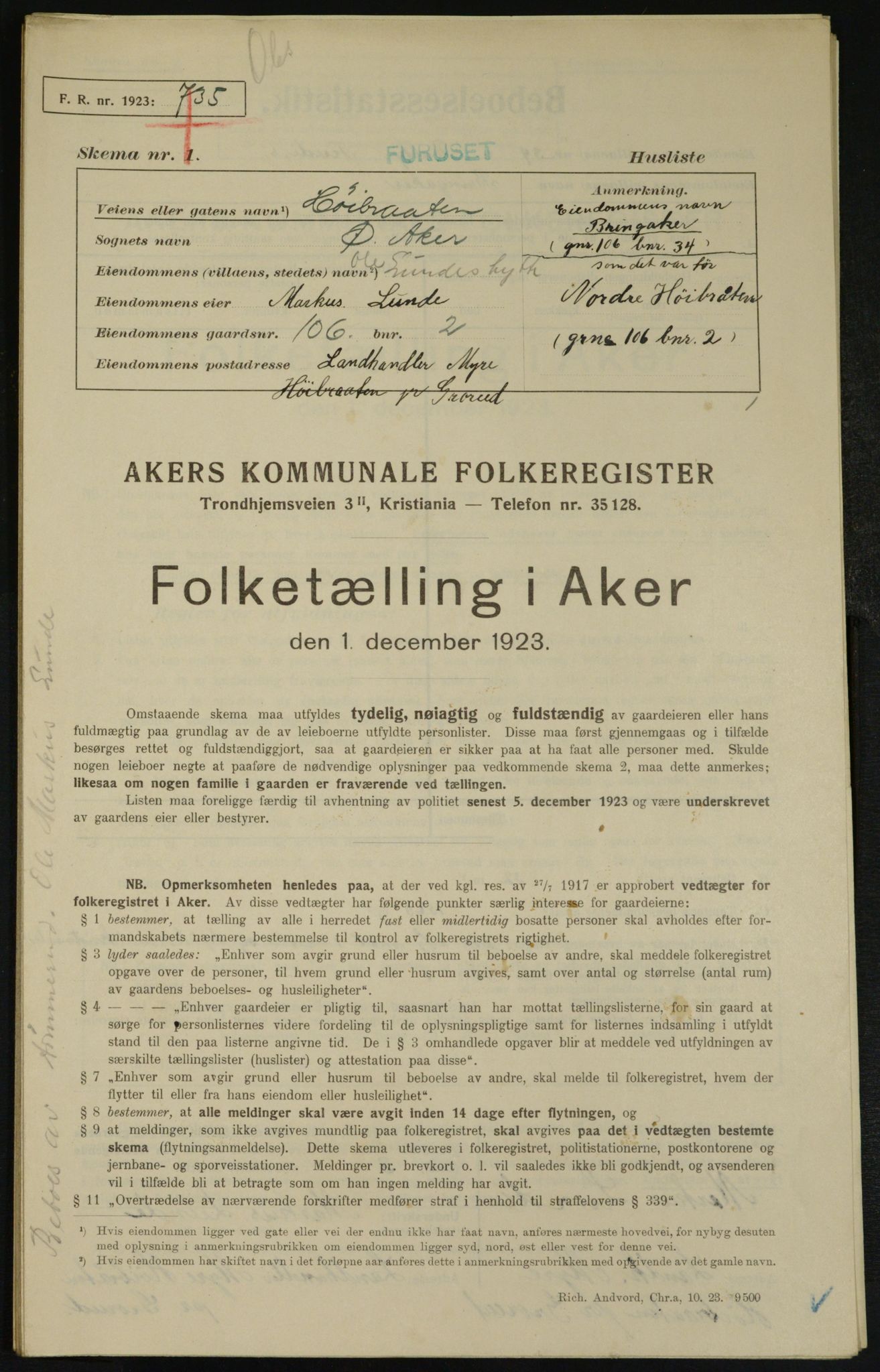 , Municipal Census 1923 for Aker, 1923, p. 27550