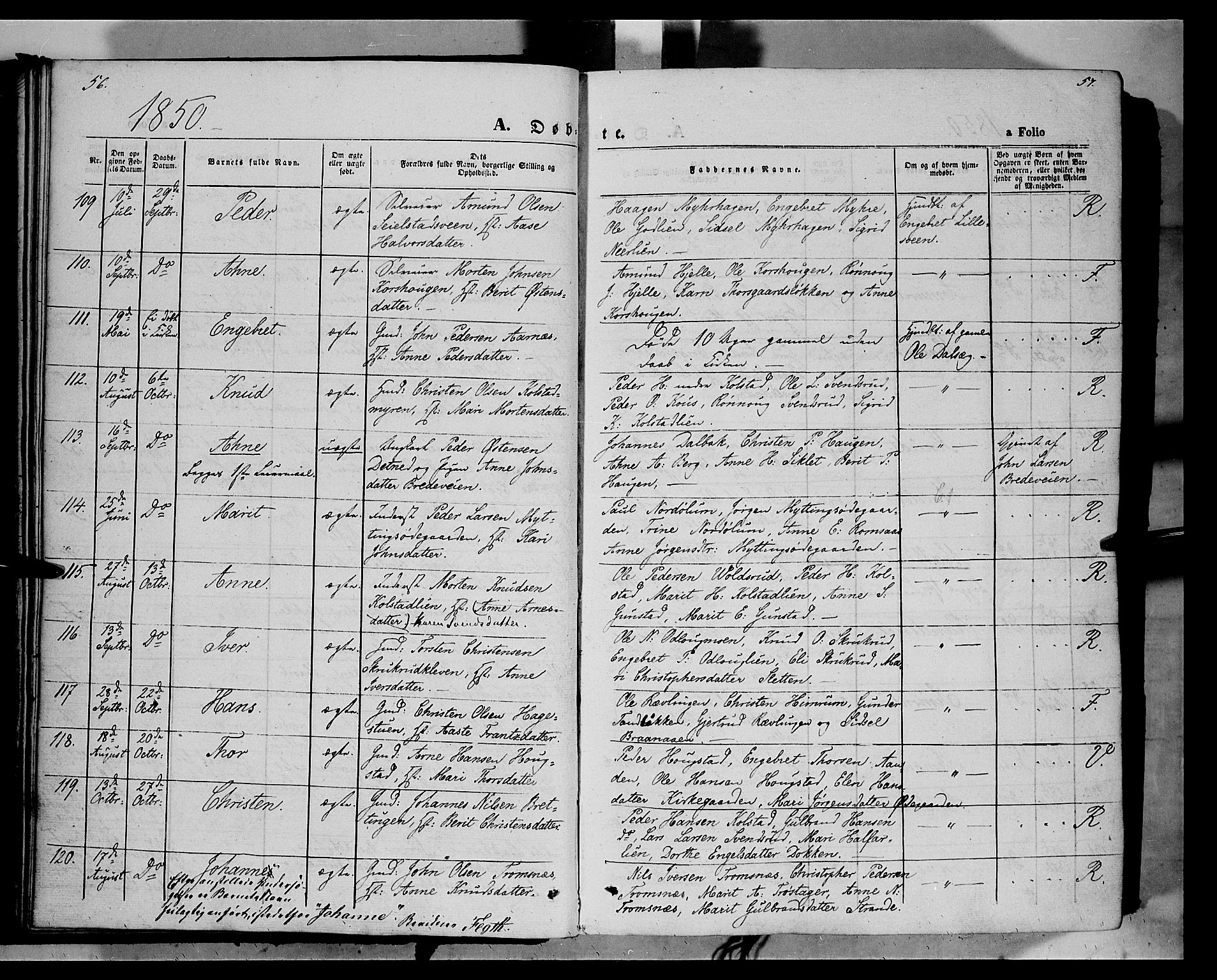 Ringebu prestekontor, AV/SAH-PREST-082/H/Ha/Haa/L0006: Parish register (official) no. 6, 1848-1859, p. 56-57