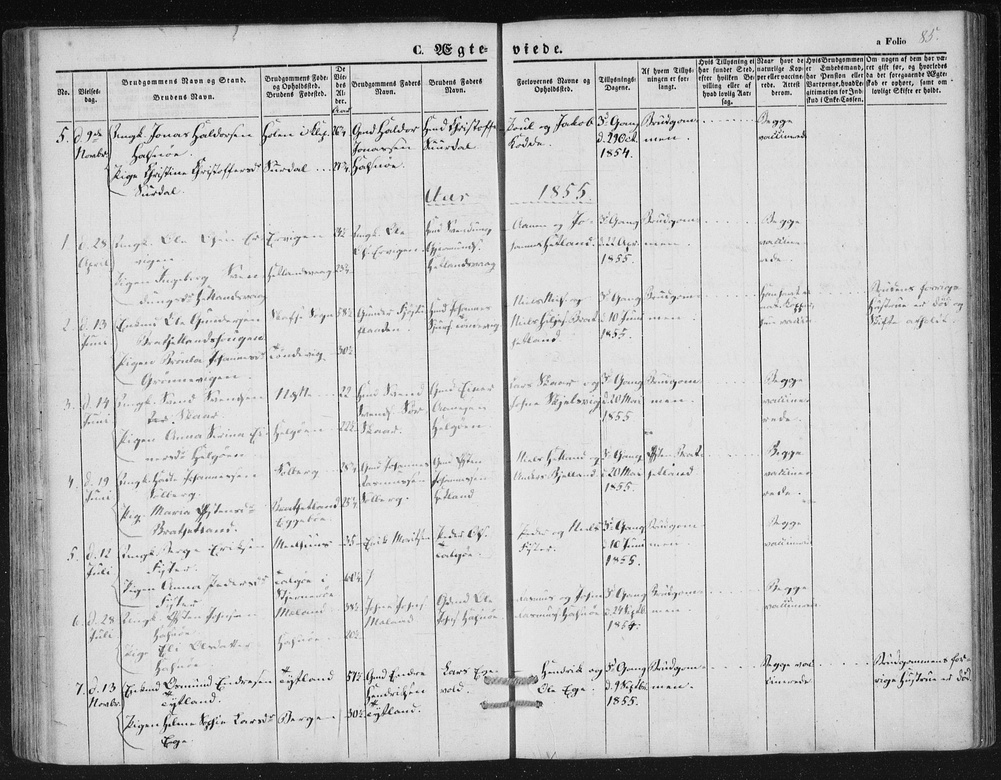 Hjelmeland sokneprestkontor, AV/SAST-A-101843/01/IV/L0010: Parish register (official) no. A 10, 1851-1871, p. 85