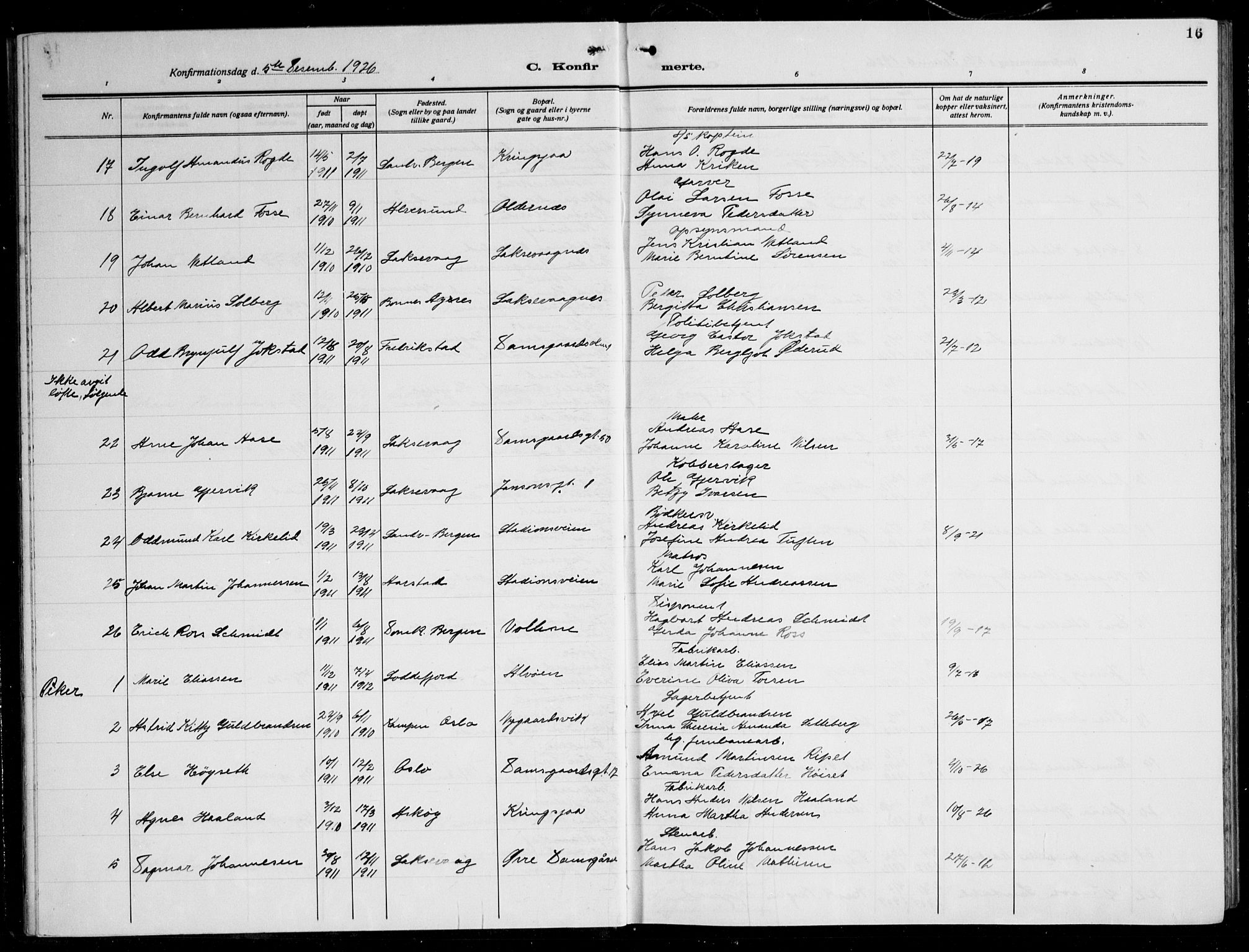 Laksevåg Sokneprestembete, SAB/A-76501/H/Ha/Hab/Haba: Parish register (copy) no. A 10, 1925-1942, p. 16