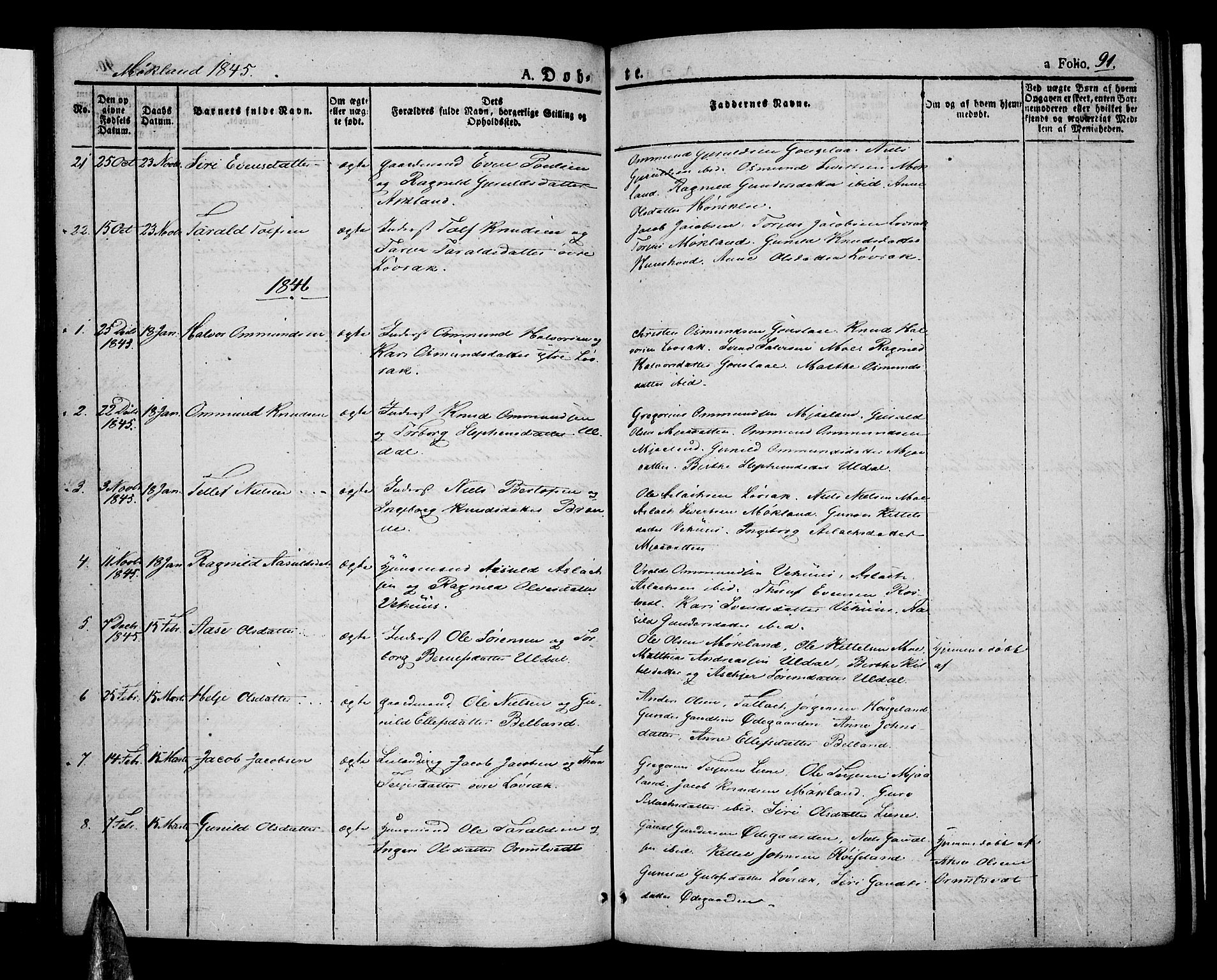 Åmli sokneprestkontor, SAK/1111-0050/F/Fa/Fac/L0007: Parish register (official) no. A 7 /2, 1829-1851, p. 91