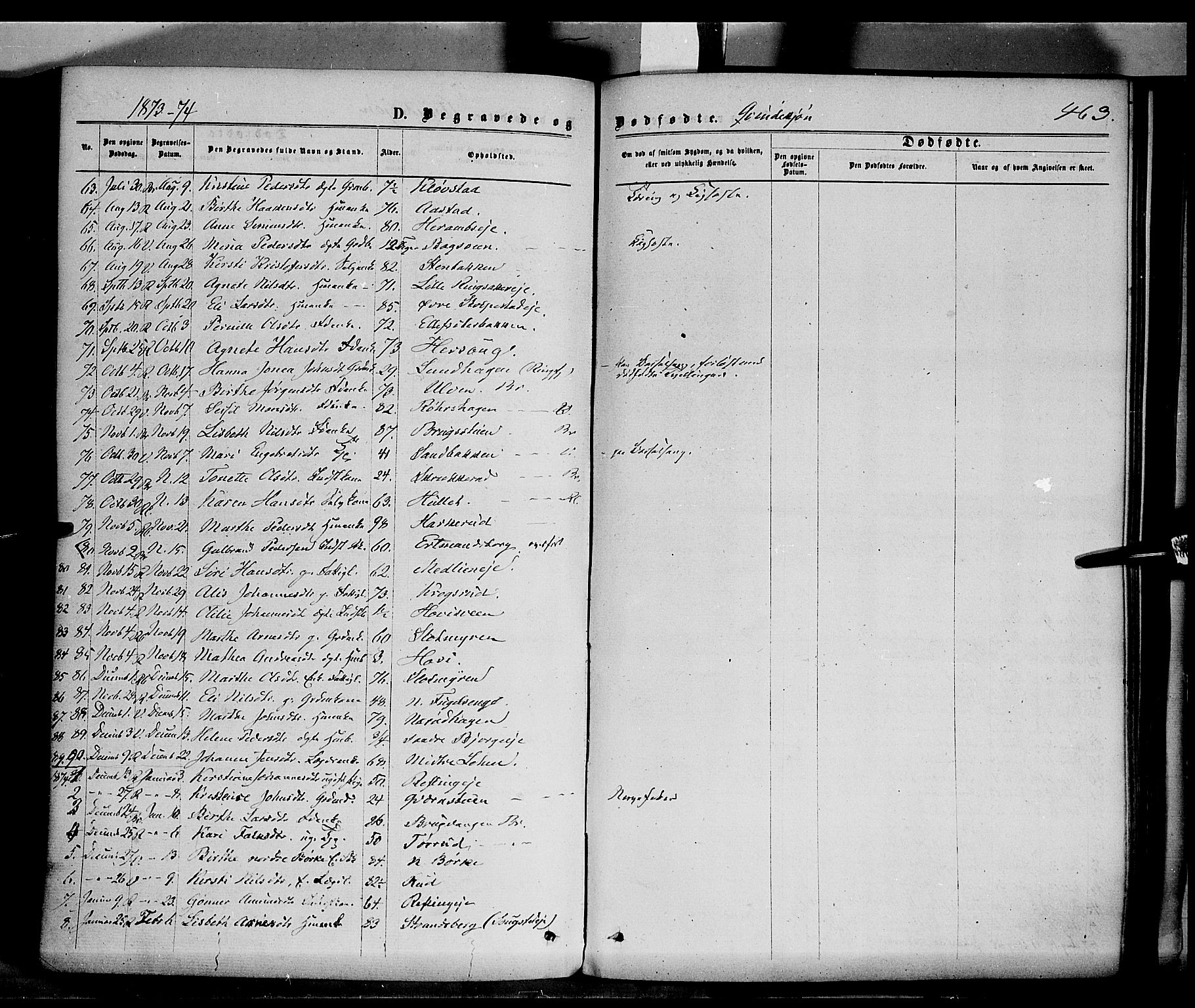 Ringsaker prestekontor, AV/SAH-PREST-014/K/Ka/L0011: Parish register (official) no. 11, 1870-1878, p. 463