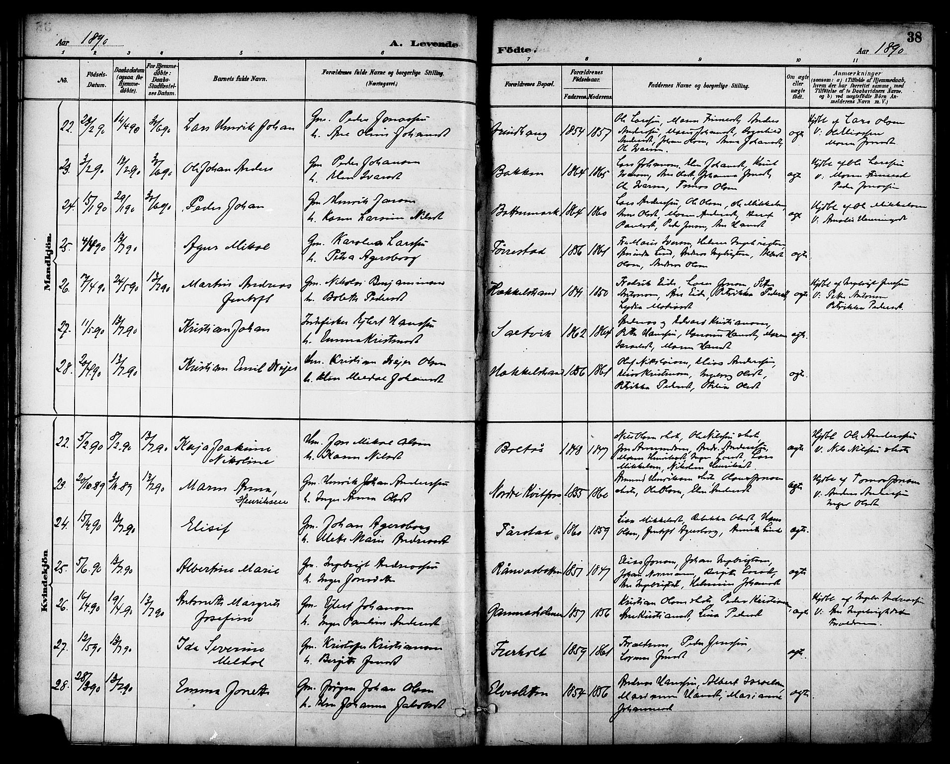 Ministerialprotokoller, klokkerbøker og fødselsregistre - Nordland, AV/SAT-A-1459/863/L0898: Parish register (official) no. 863A10, 1886-1897, p. 38