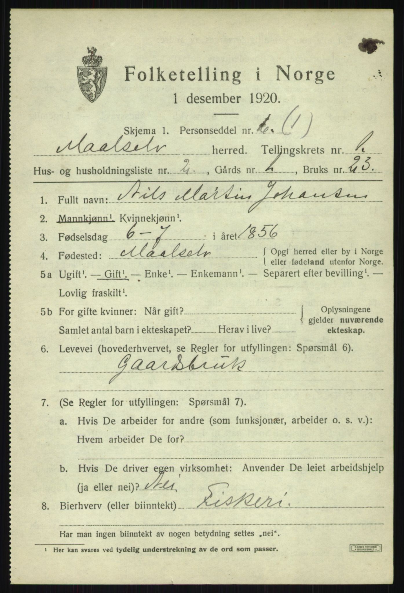 SATØ, 1920 census for Målselv, 1920, p. 1395