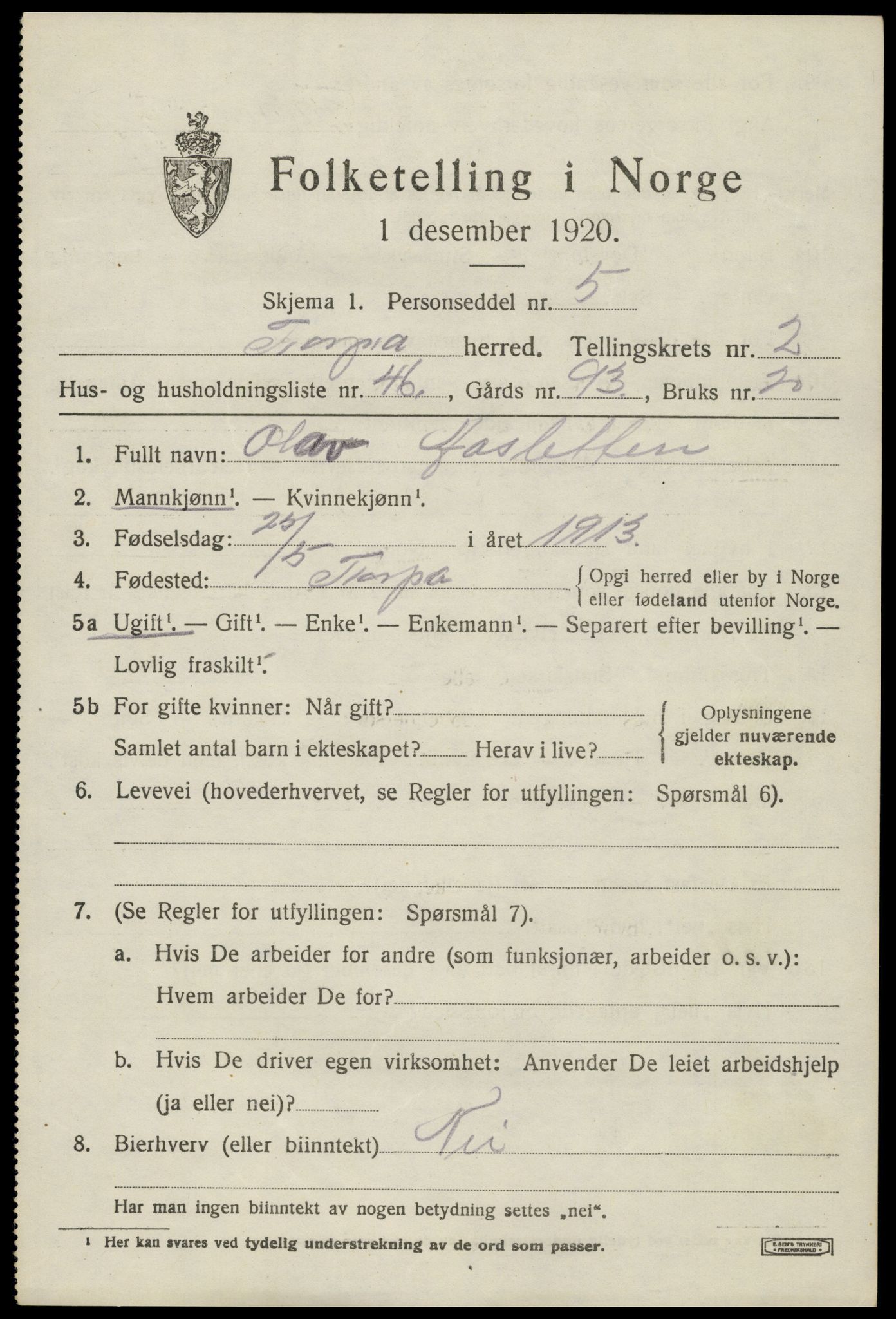 SAH, 1920 census for Torpa, 1920, p. 2235