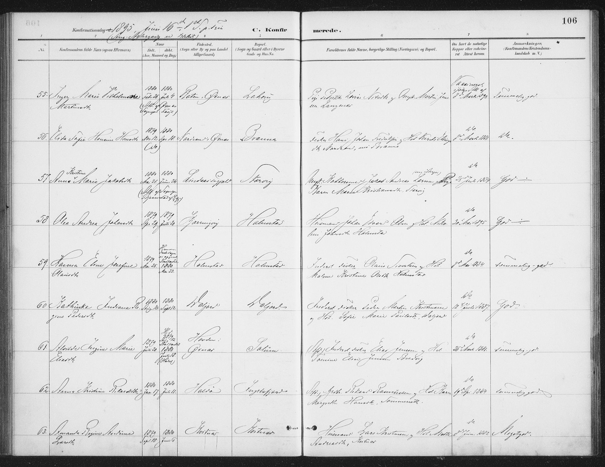 Ministerialprotokoller, klokkerbøker og fødselsregistre - Nordland, SAT/A-1459/888/L1245: Parish register (official) no. 888A11, 1888-1900, p. 106