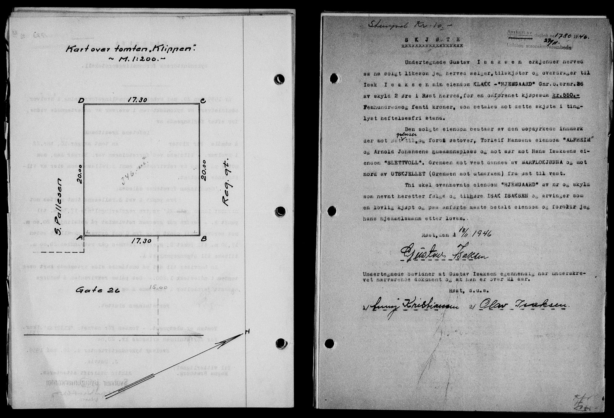 Lofoten sorenskriveri, SAT/A-0017/1/2/2C/L0015a: Mortgage book no. 15a, 1946-1947, Diary no: : 1780/1946