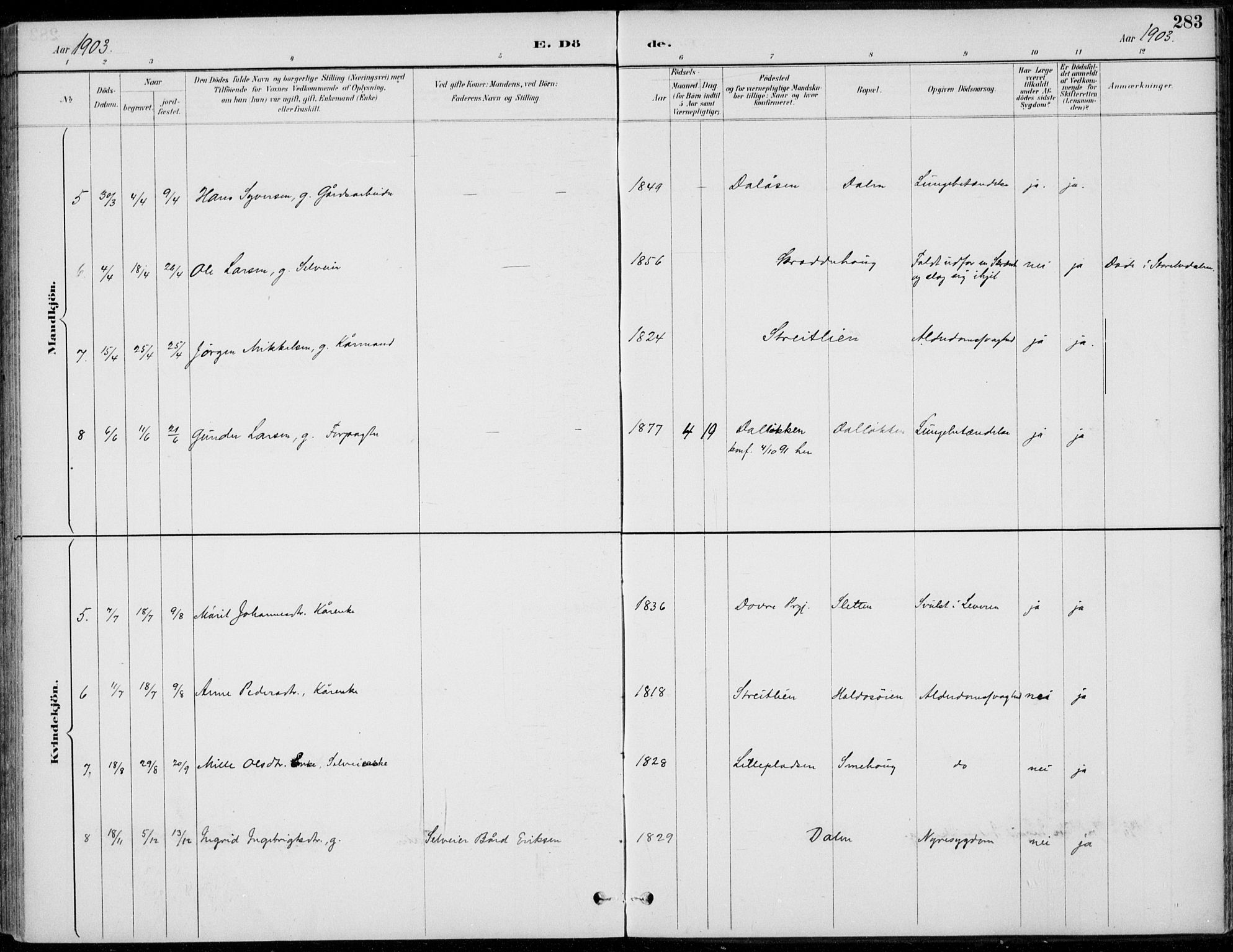 Alvdal prestekontor, AV/SAH-PREST-060/H/Ha/Haa/L0003: Parish register (official) no. 3, 1886-1912, p. 283