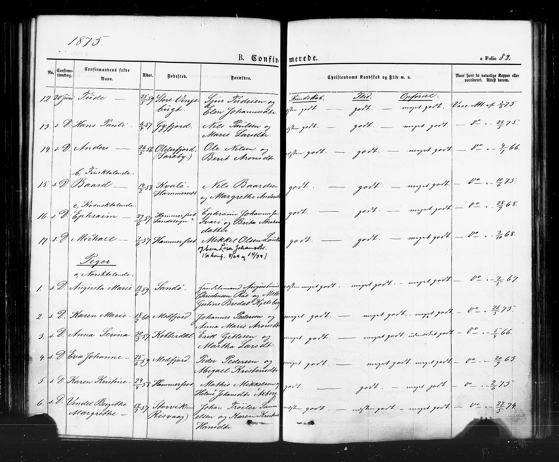 Hammerfest sokneprestkontor, AV/SATØ-S-1347/H/Ha/L0007.kirke: Parish register (official) no. 7, 1869-1884, p. 83