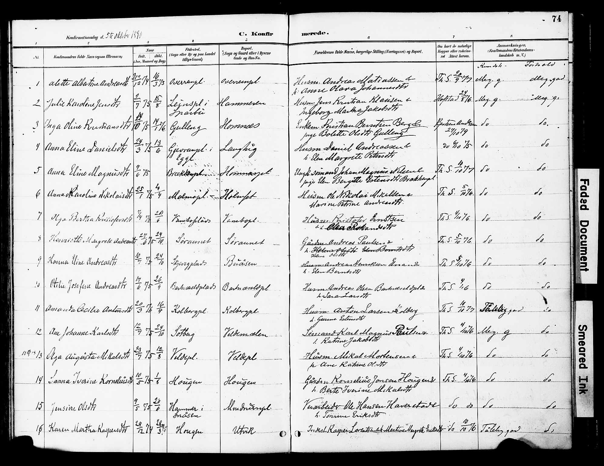 Ministerialprotokoller, klokkerbøker og fødselsregistre - Nord-Trøndelag, SAT/A-1458/741/L0396: Parish register (official) no. 741A10, 1889-1901, p. 74