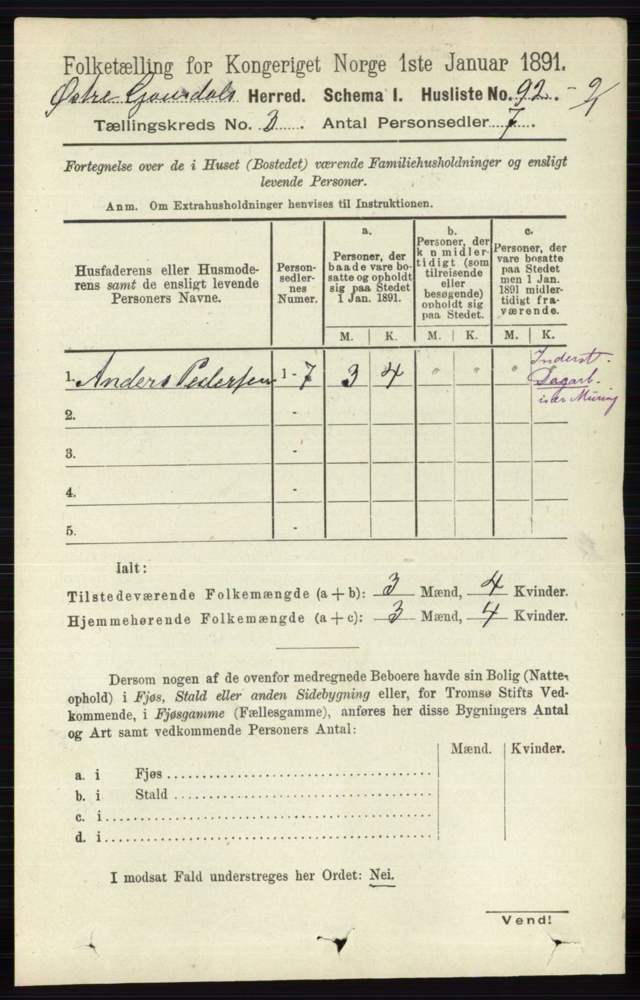 RA, 1891 census for 0522 Østre Gausdal, 1891, p. 1701