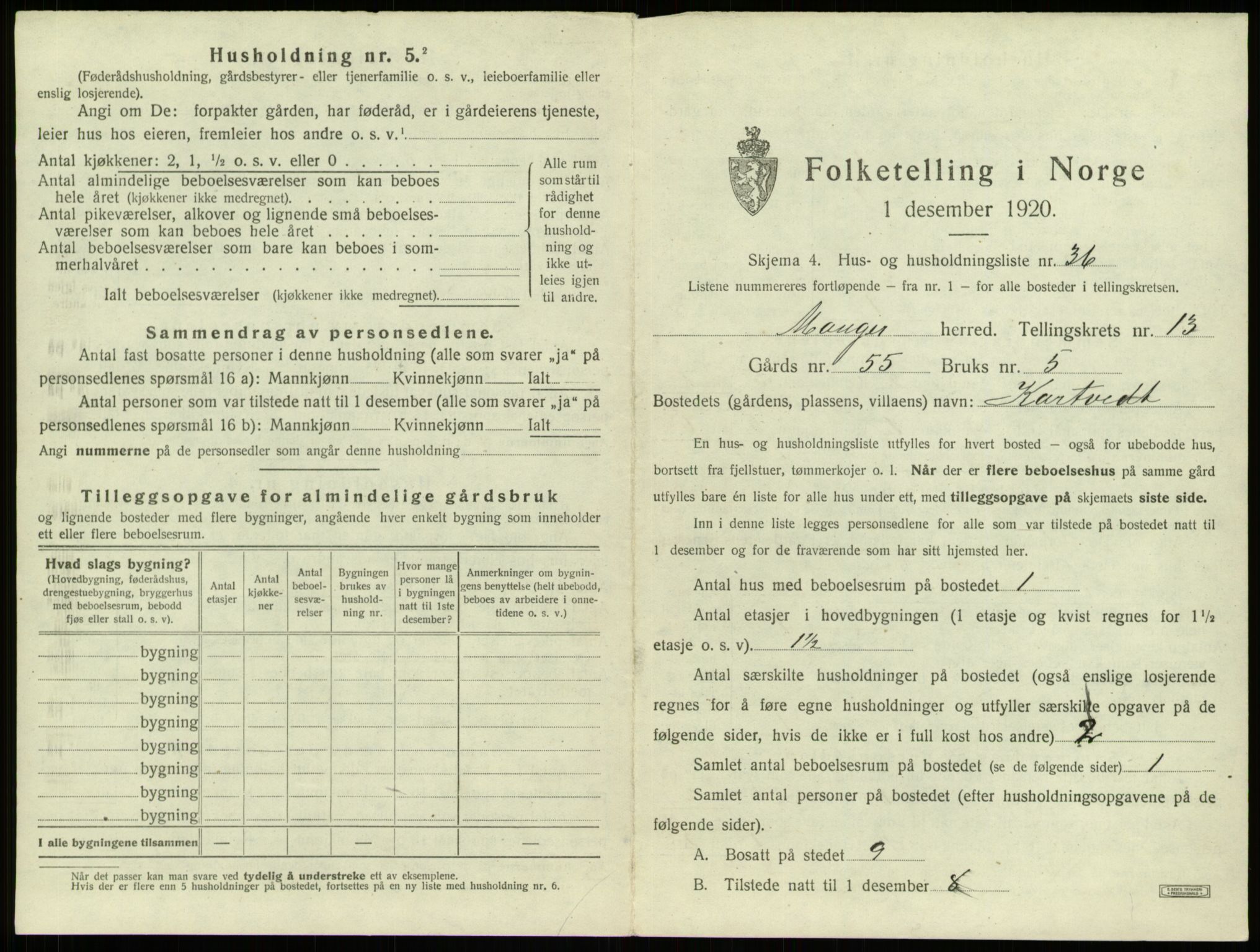 SAB, 1920 census for Manger, 1920, p. 1084