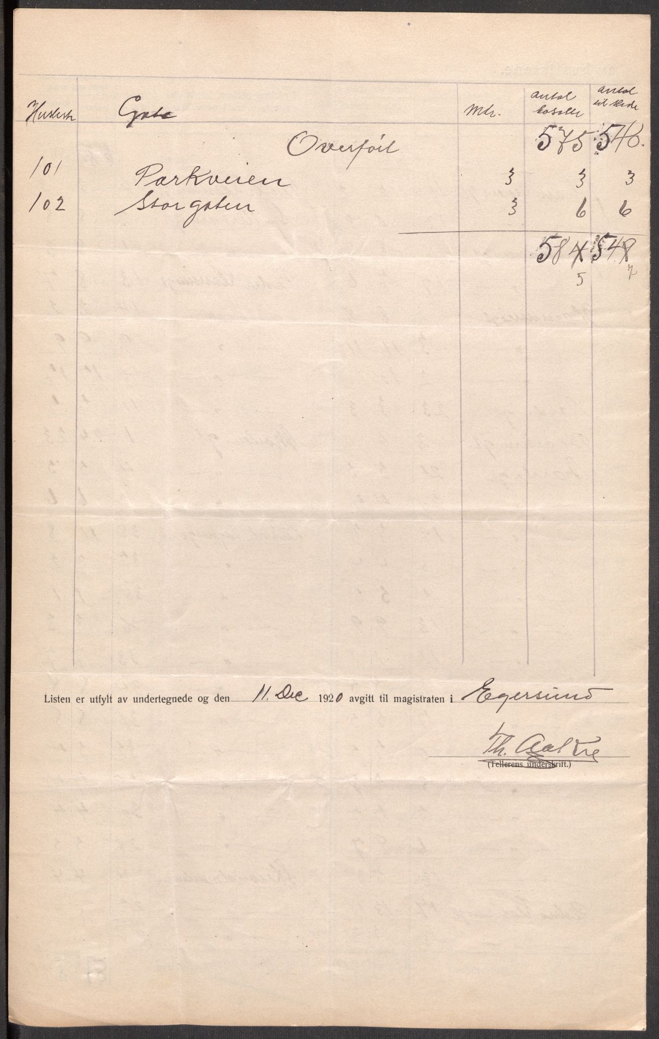 SAST, 1920 census for Egersund town, 1920, p. 12