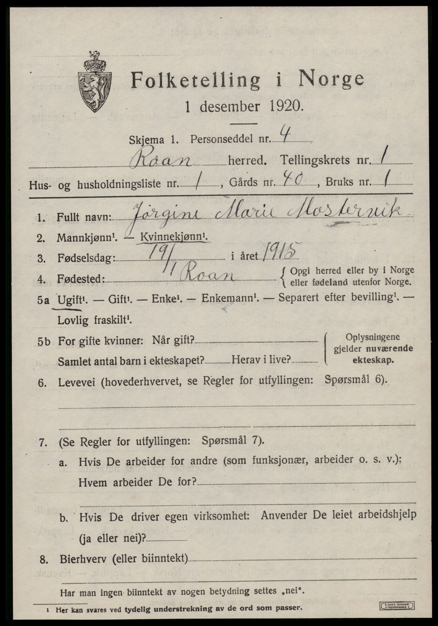 SAT, 1920 census for Roan, 1920, p. 809