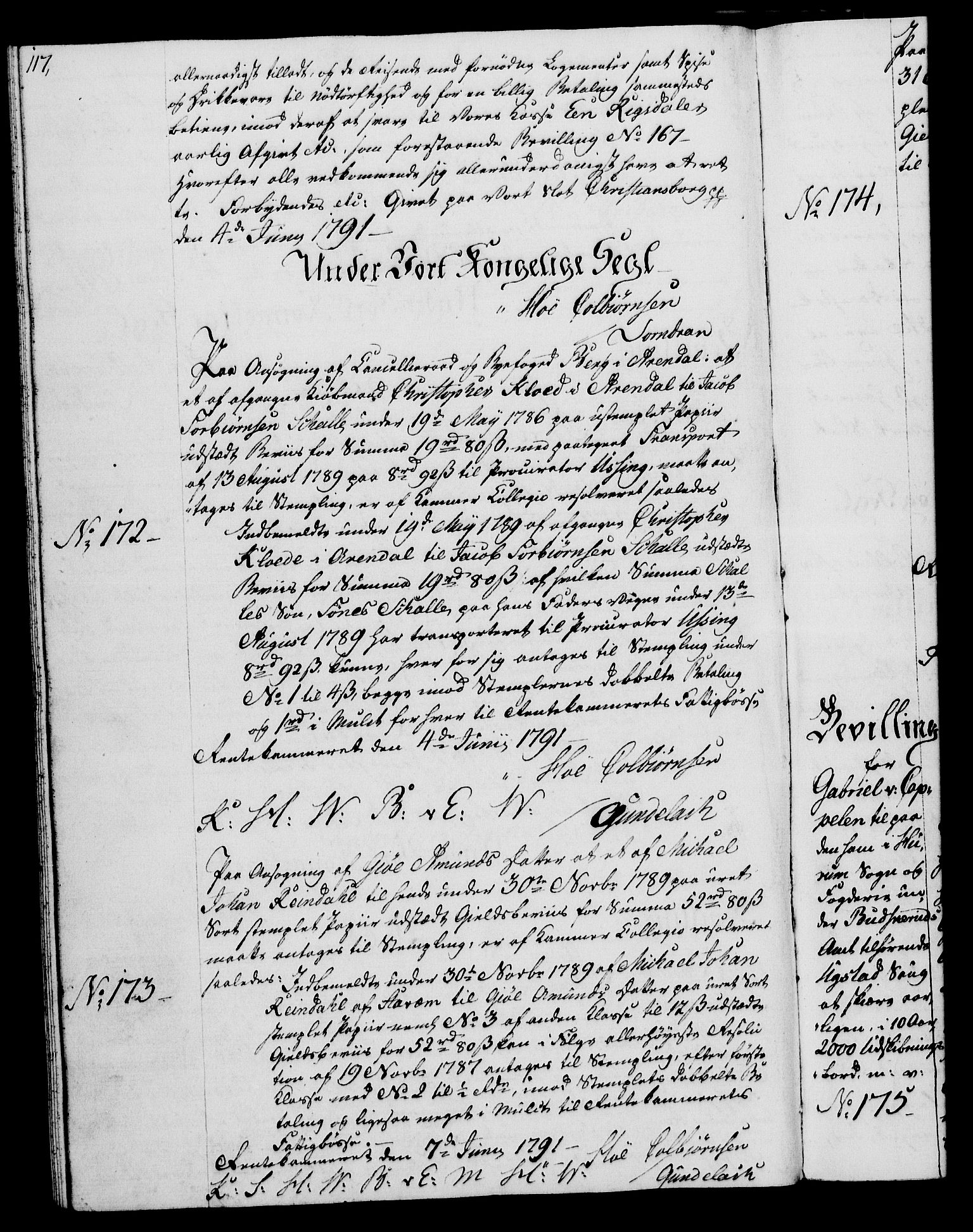 Rentekammeret, Kammerkanselliet, AV/RA-EA-3111/G/Gg/Gga/L0015: Norsk ekspedisjonsprotokoll med register (merket RK 53.15), 1790-1791, p. 117