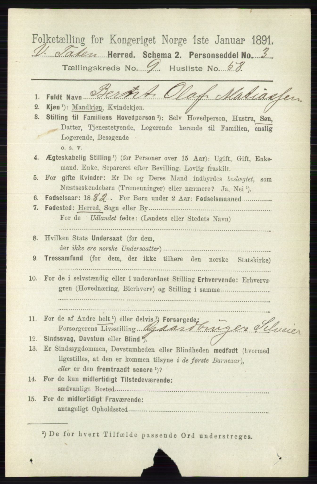 RA, 1891 census for 0529 Vestre Toten, 1891, p. 5916