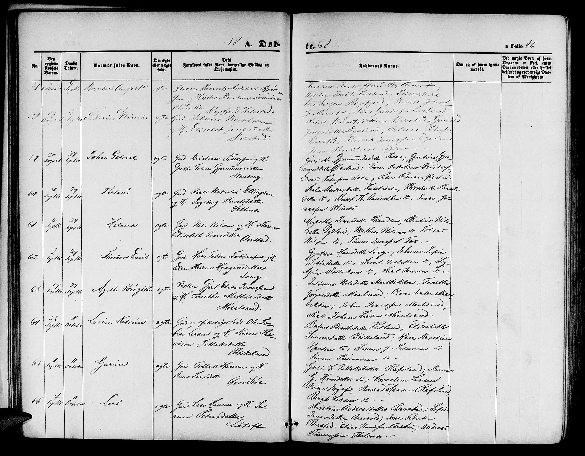 Sokndal sokneprestkontor, SAST/A-101808: Parish register (copy) no. B 3, 1865-1879, p. 46
