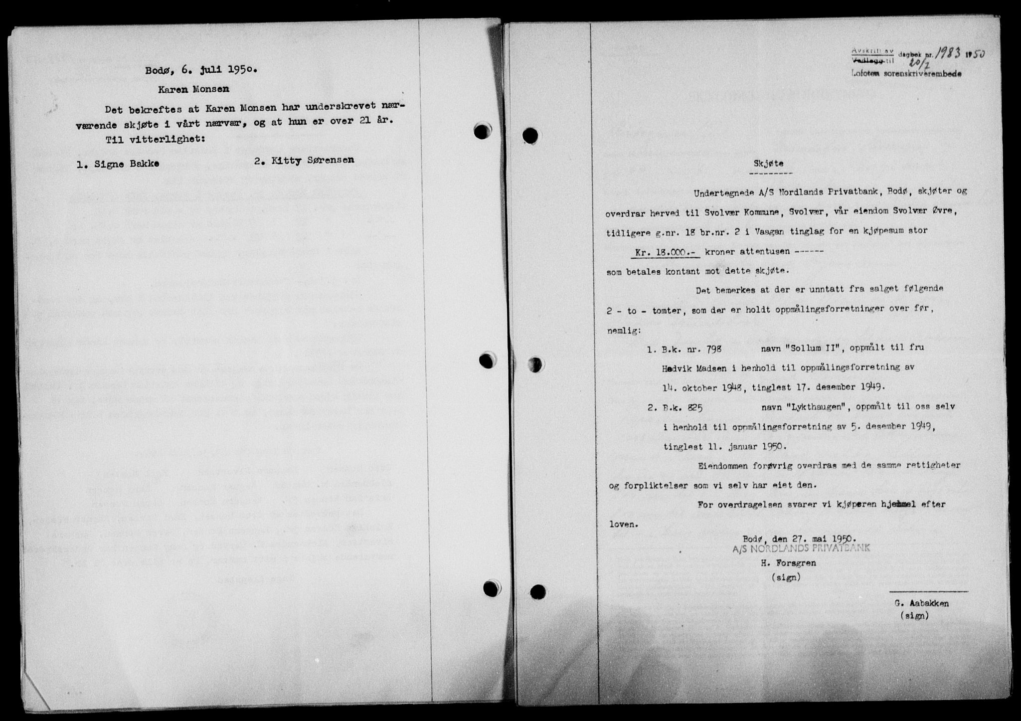 Lofoten sorenskriveri, SAT/A-0017/1/2/2C/L0024a: Mortgage book no. 24a, 1950-1950, Diary no: : 1983/1950