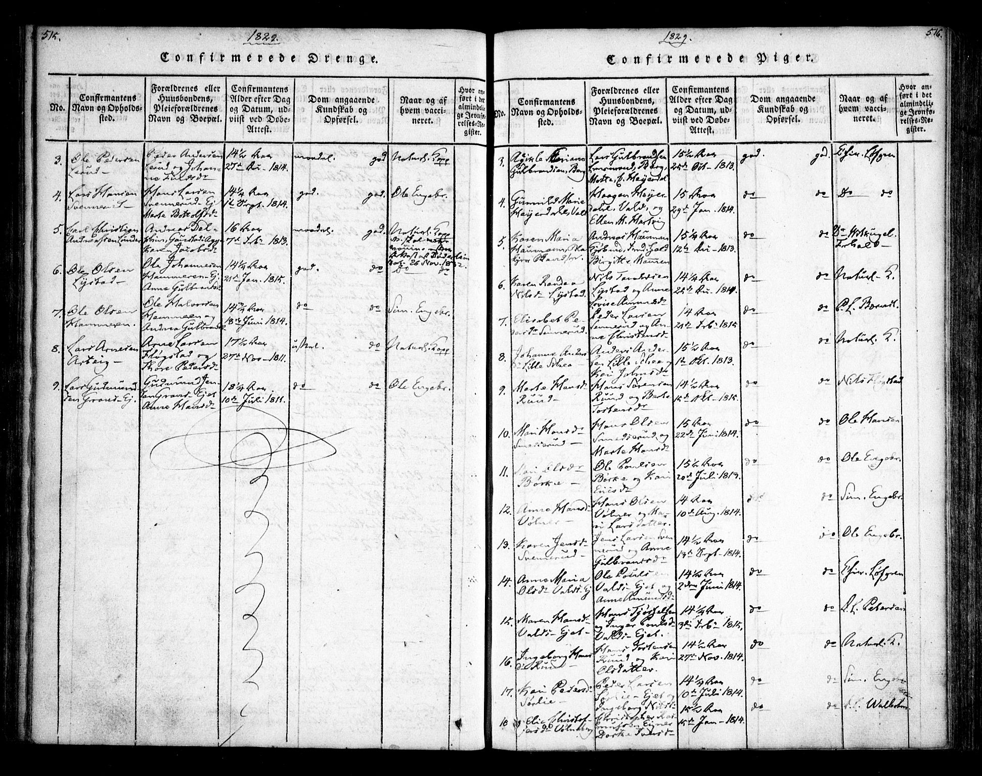 Sørum prestekontor Kirkebøker, AV/SAO-A-10303/F/Fa/L0003: Parish register (official) no. I 3, 1814-1829, p. 515-516