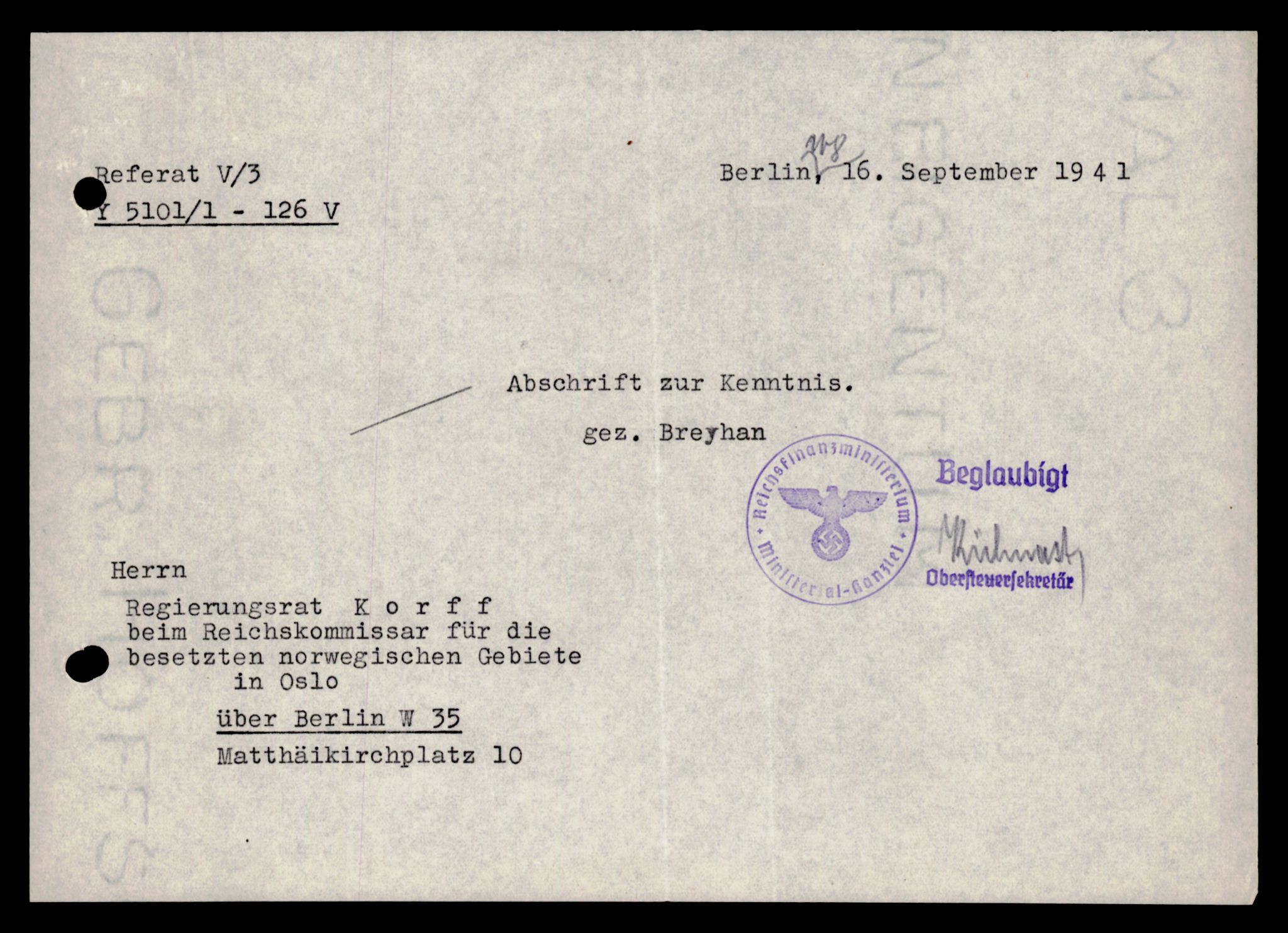 Forsvarets Overkommando. 2 kontor. Arkiv 11.4. Spredte tyske arkivsaker, AV/RA-RAFA-7031/D/Dar/Darb/L0003: Reichskommissariat - Hauptabteilung Vervaltung, 1940-1945, p. 1187